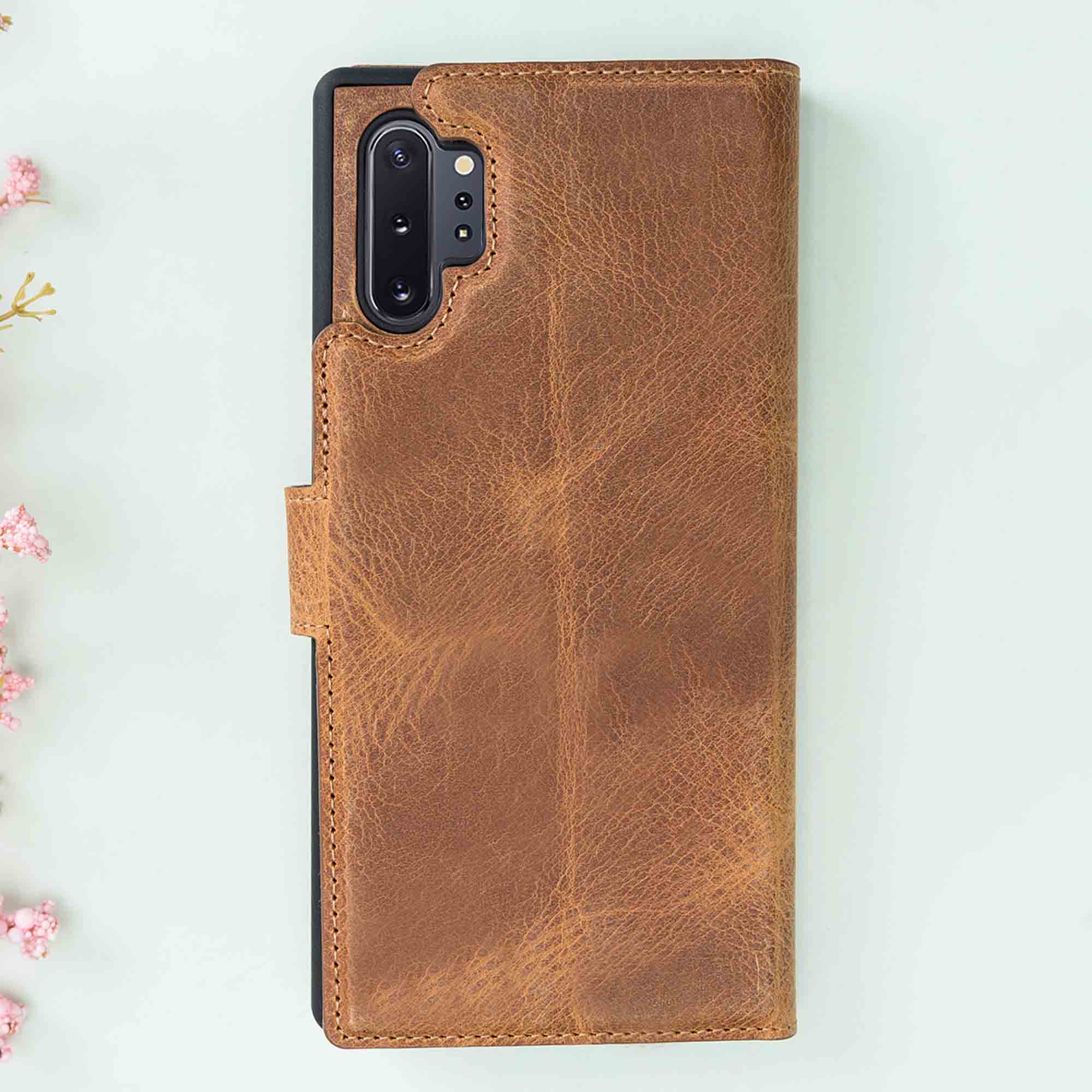 Magic Magnetic Detachable Leather Wallet Case for Samsung Galaxy Note 10 Plus / Note 10 Plus 5G - TAN - saracleather