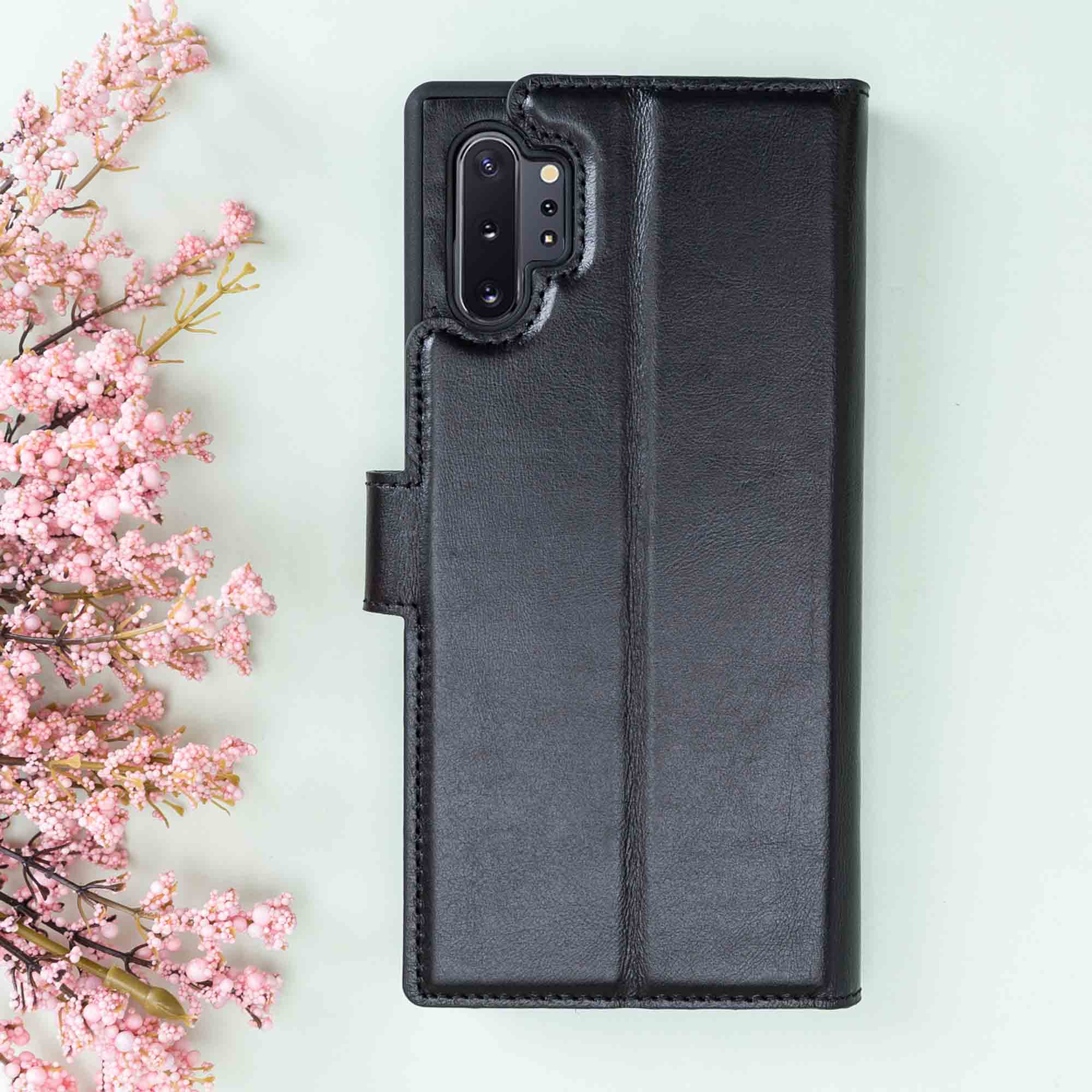 Magic Magnetic Detachable Leather Wallet Case for Samsung Galaxy Note 10 Plus / Note 10 Plus 5G - BLACK - saracleather