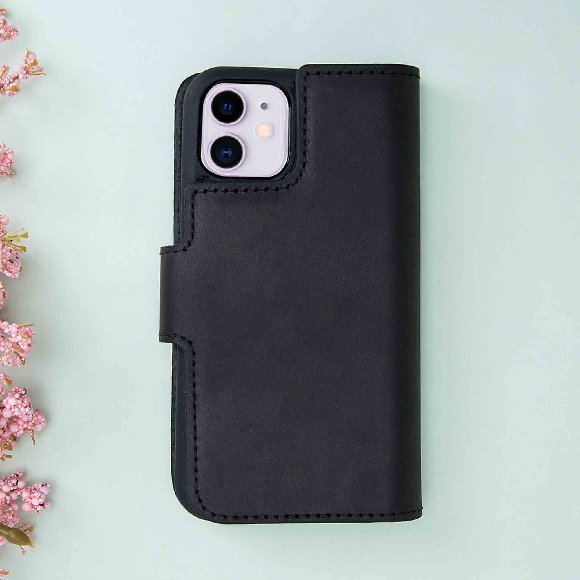 Liluri Magnetic Detachable Leather Wallet Case for iPhone 11 (6.1") - BLACK - saracleather