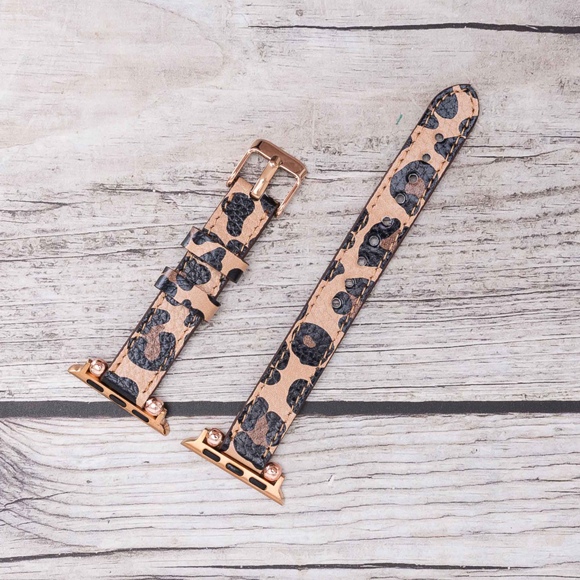 Ferro Strap - Full Grain Leather Band for Apple Watch - LEOPARD PATTERNED - saracleather