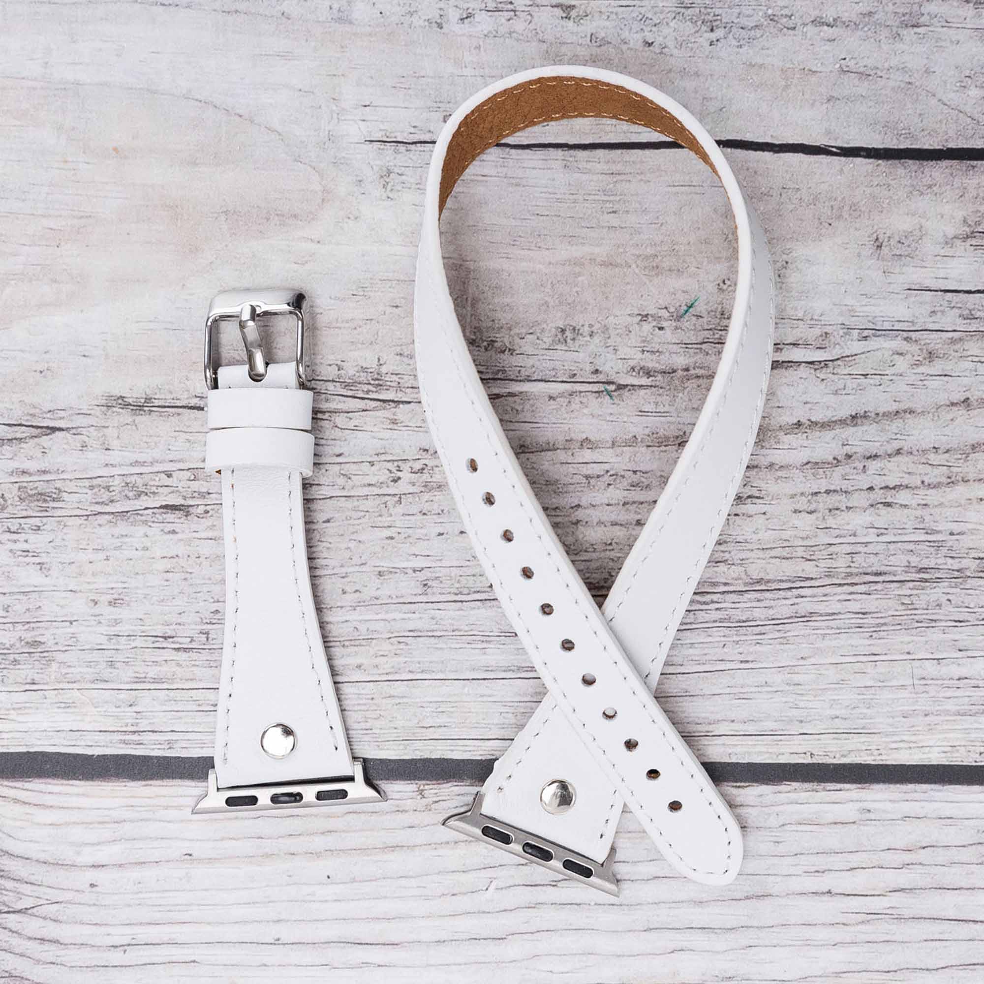 Slim Double Tour Strap: Full Grain Leather Band for Apple Watch 38mm / 40mm - WHITE - saracleather