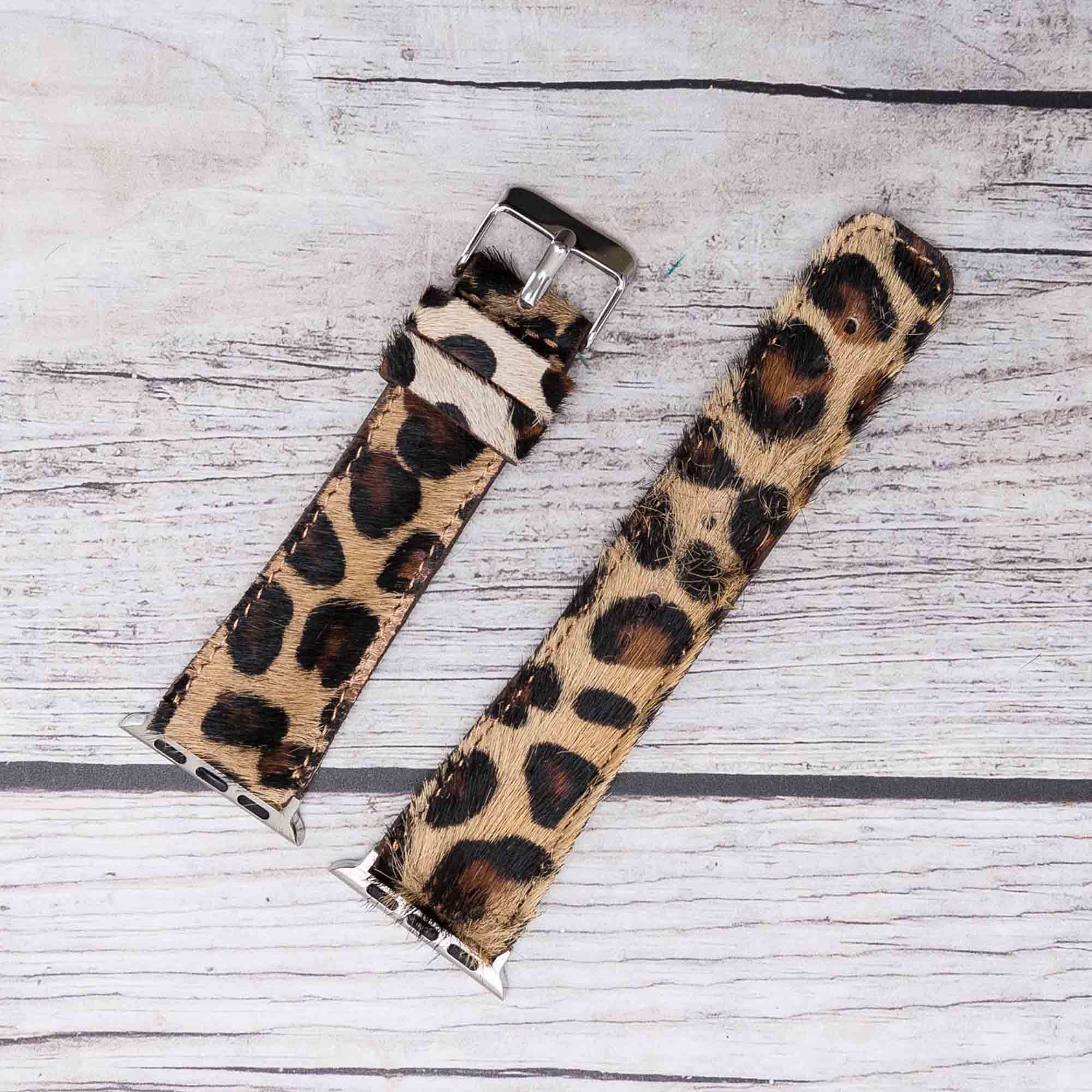 Full Grain Leather Band for Apple Watch - FURRY LEOPARD PATTERNED - saracleather