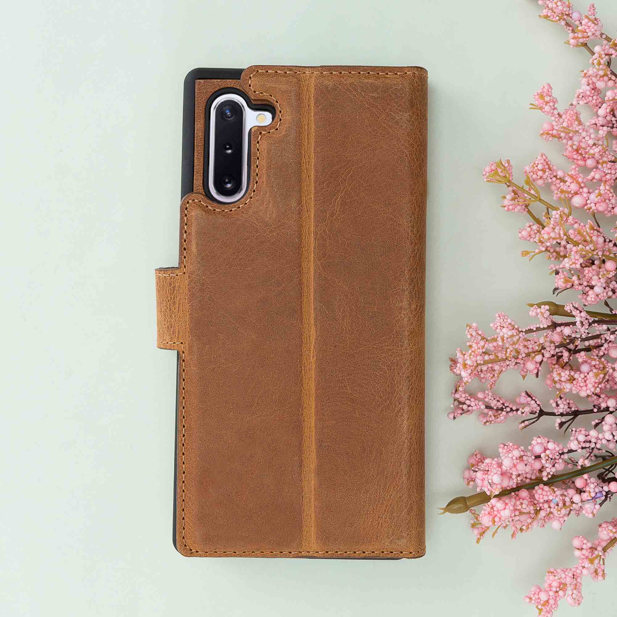 Magic Magnetic Detachable Leather Wallet Case for Samsung Galaxy Note 10 - TAN - saracleather