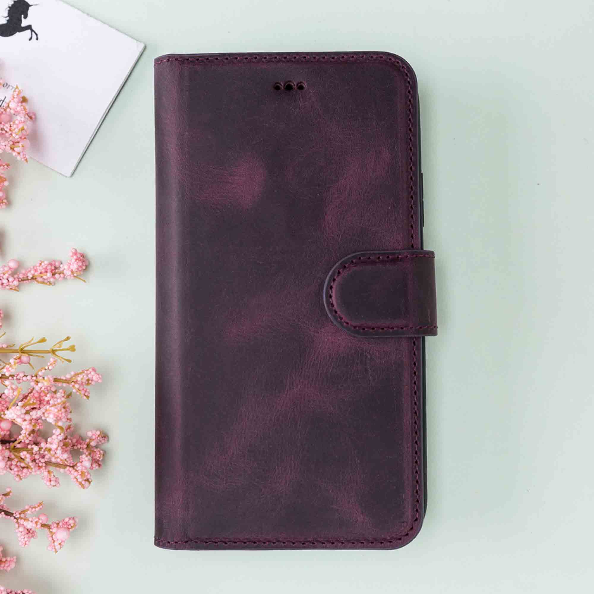 Magic Magnetic Detachable Leather Wallet Case for iPhone XS Max (6.5") - PURPLE - saracleather