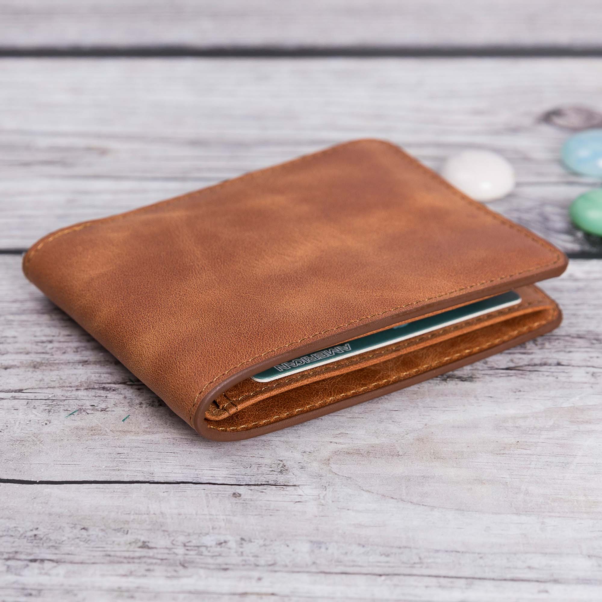 Pier Leather Men's Bifold Wallet - TAN - saracleather