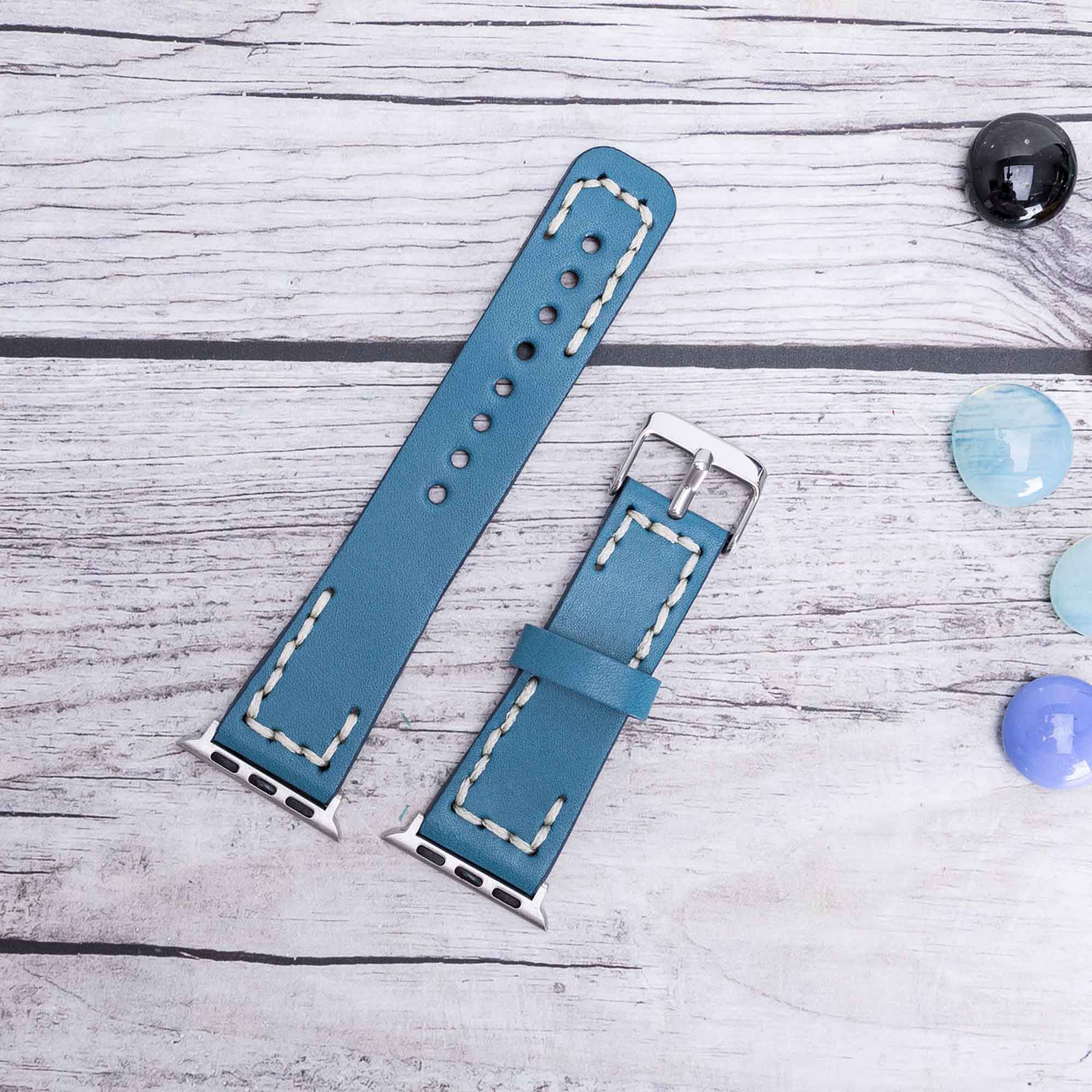 Full Grain Leather Band for Apple Watch - BLUE - saracleather