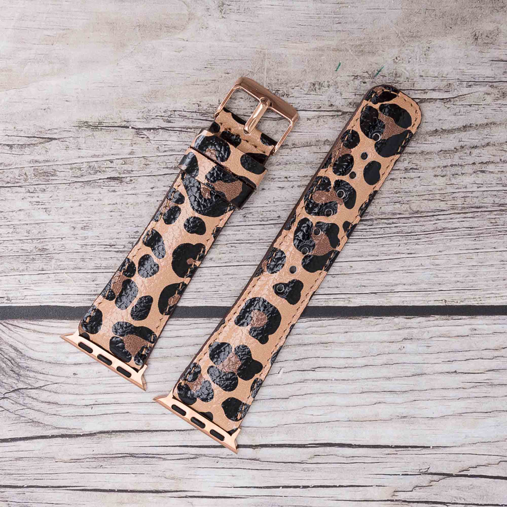 Full Grain Leather Band for Apple Watch - LEOPARD PATTERNED - saracleather