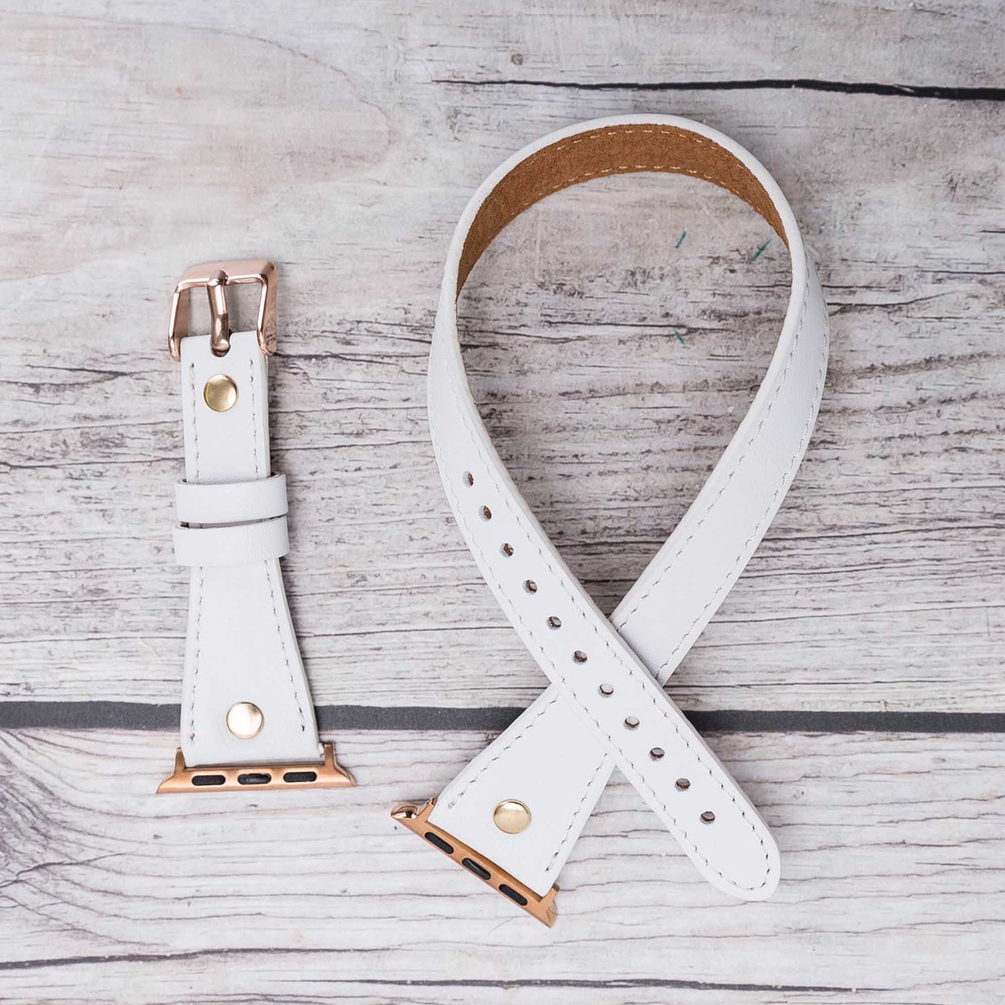 Slim Double Tour Strap: Full Grain Leather Band for Apple Watch 38mm / 40mm - WHITE - saracleather