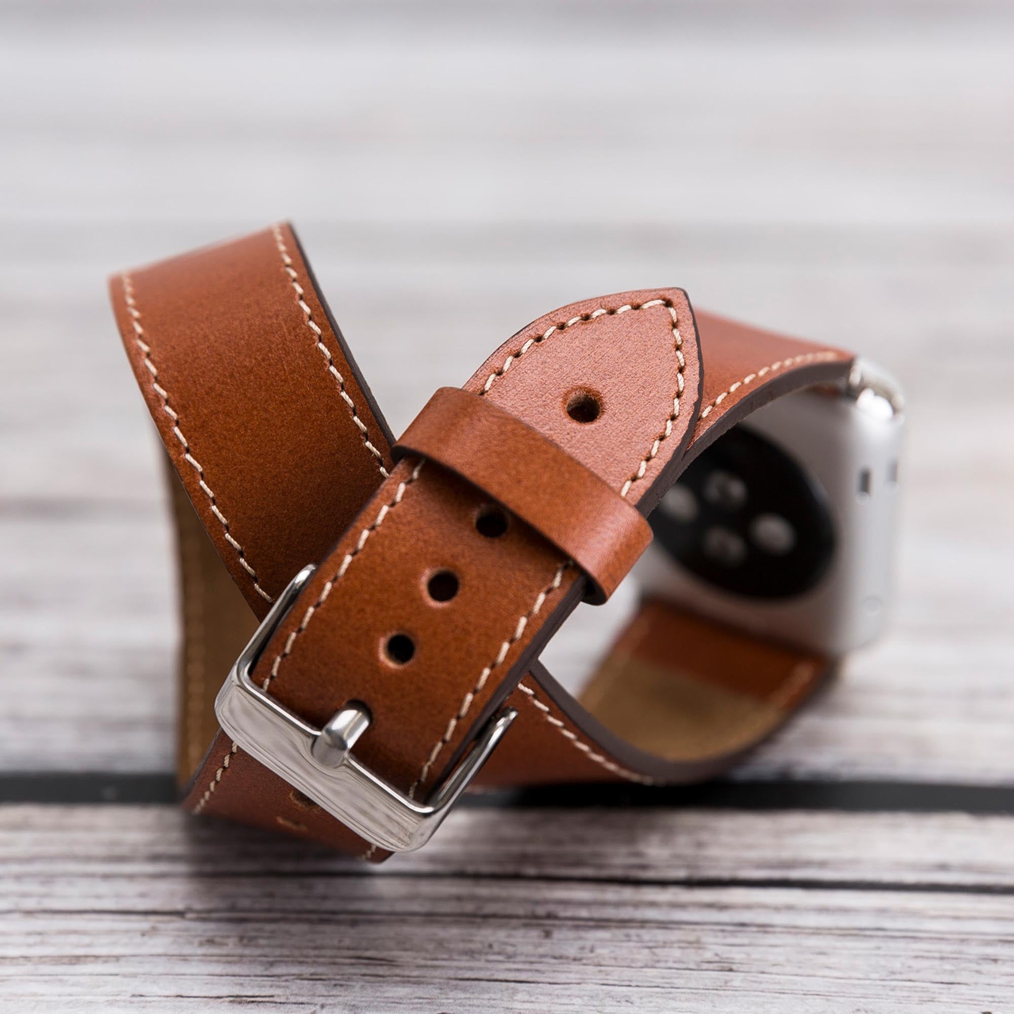 Double Tour Strap: Full Grain Leather Band for Apple Watch - TAN - saracleather