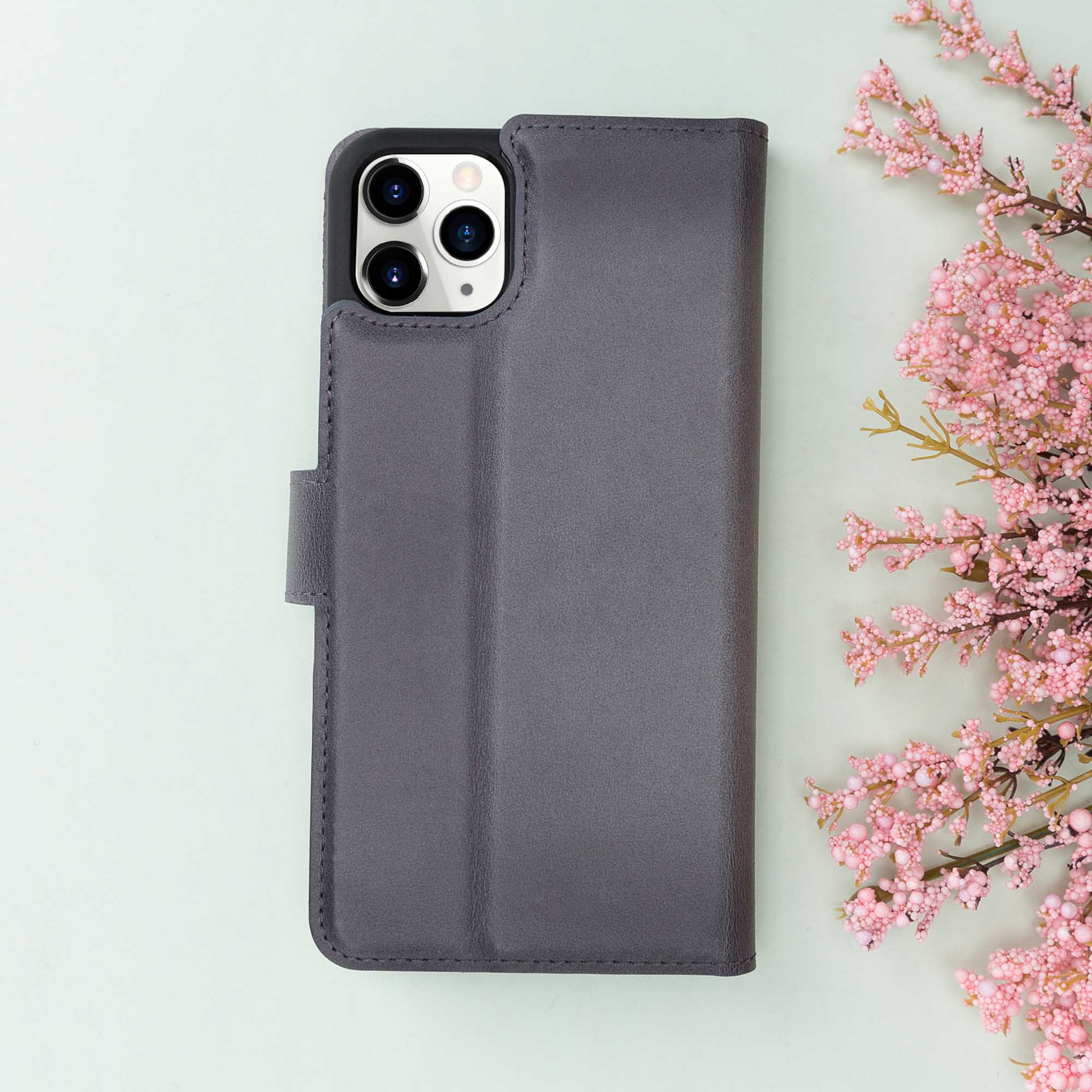 Magic Magnetic Detachable Leather Wallet Case for iPhone 11 Pro Max (6.5") - EFFECT GRAY - saracleather