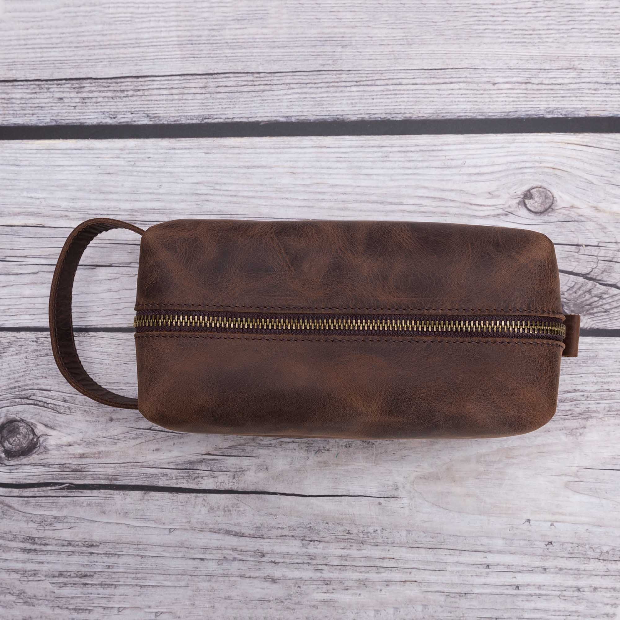 Eve Toiletry / Make Up Leather Bag (X Large) - BROWN - saracleather