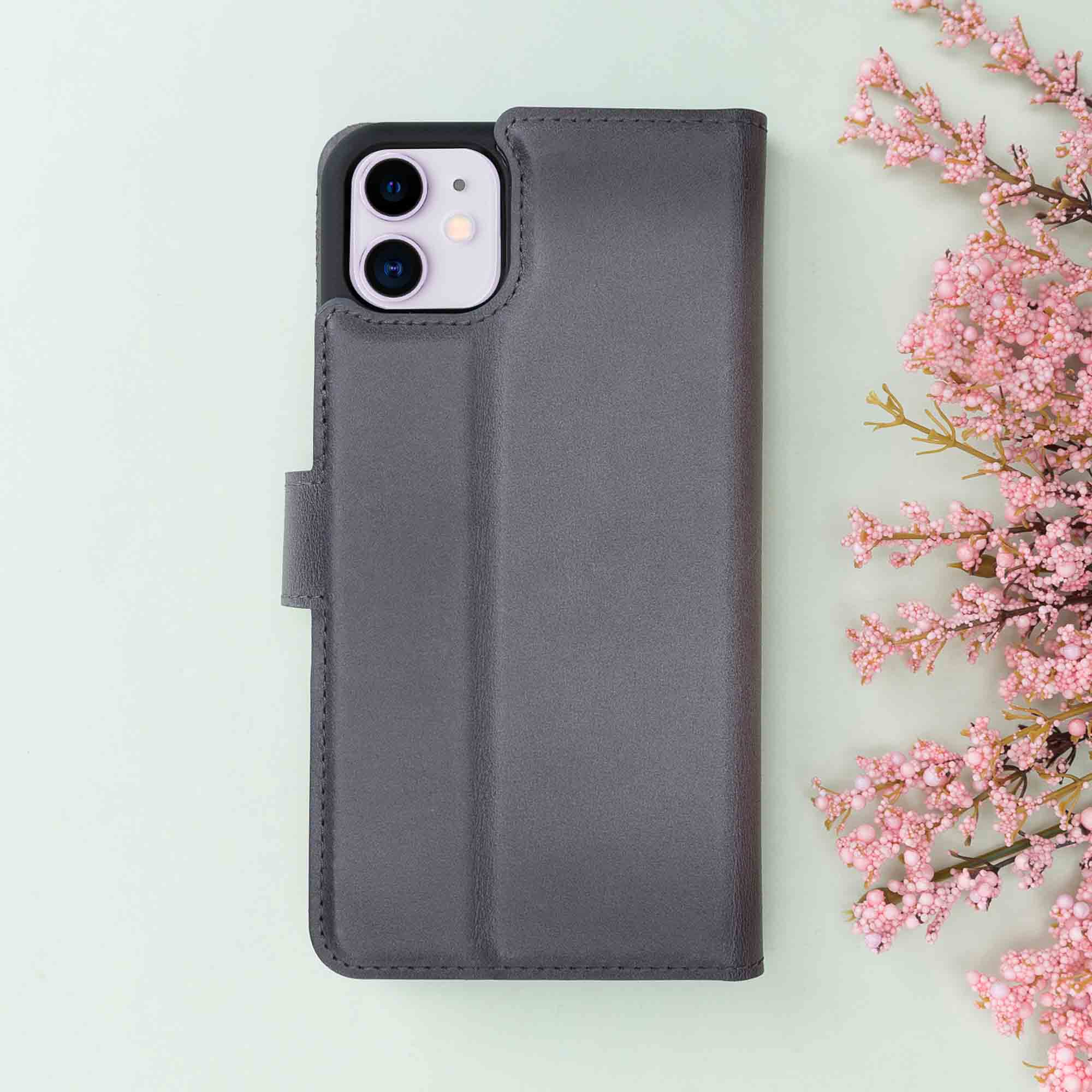 Magic Magnetic Detachable Leather Wallet Case for iPhone 11 (6.1") - EFFECT GRAY - saracleather