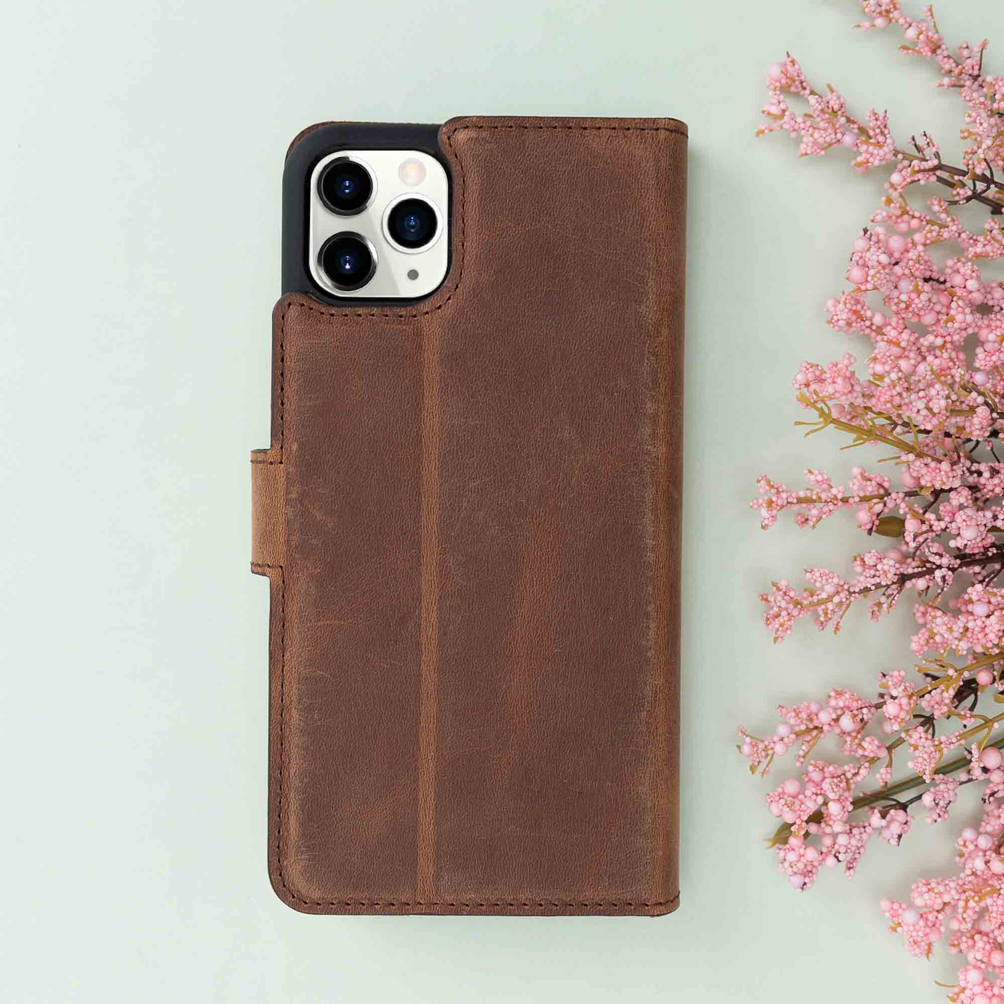 Magic Magnetic Detachable Leather Wallet Case for iPhone 11 Pro Max (6.5") - BROWN - saracleather