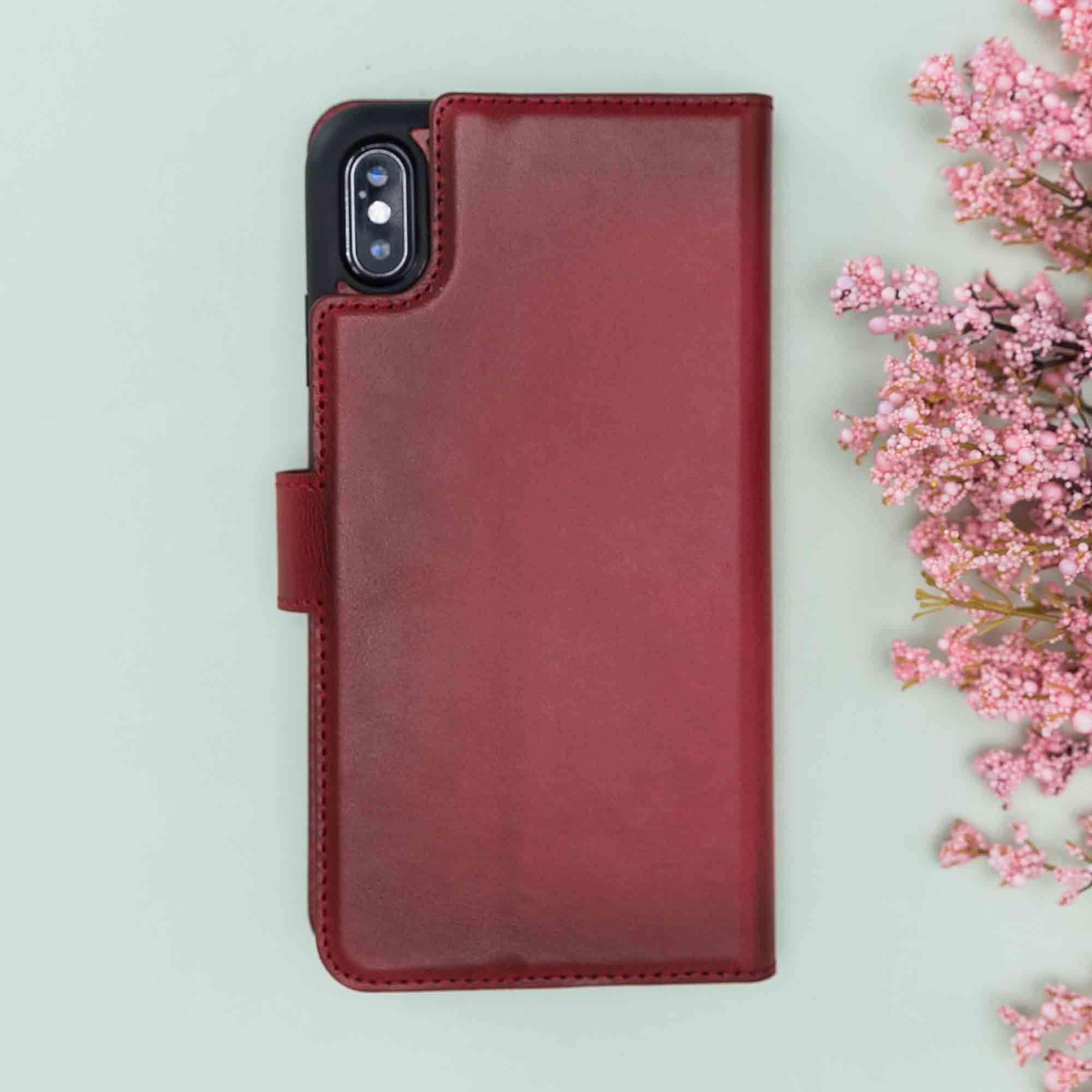 Magic Magnetic Detachable Leather Wallet Case for iPhone XS Max (6.5") - RED - saracleather