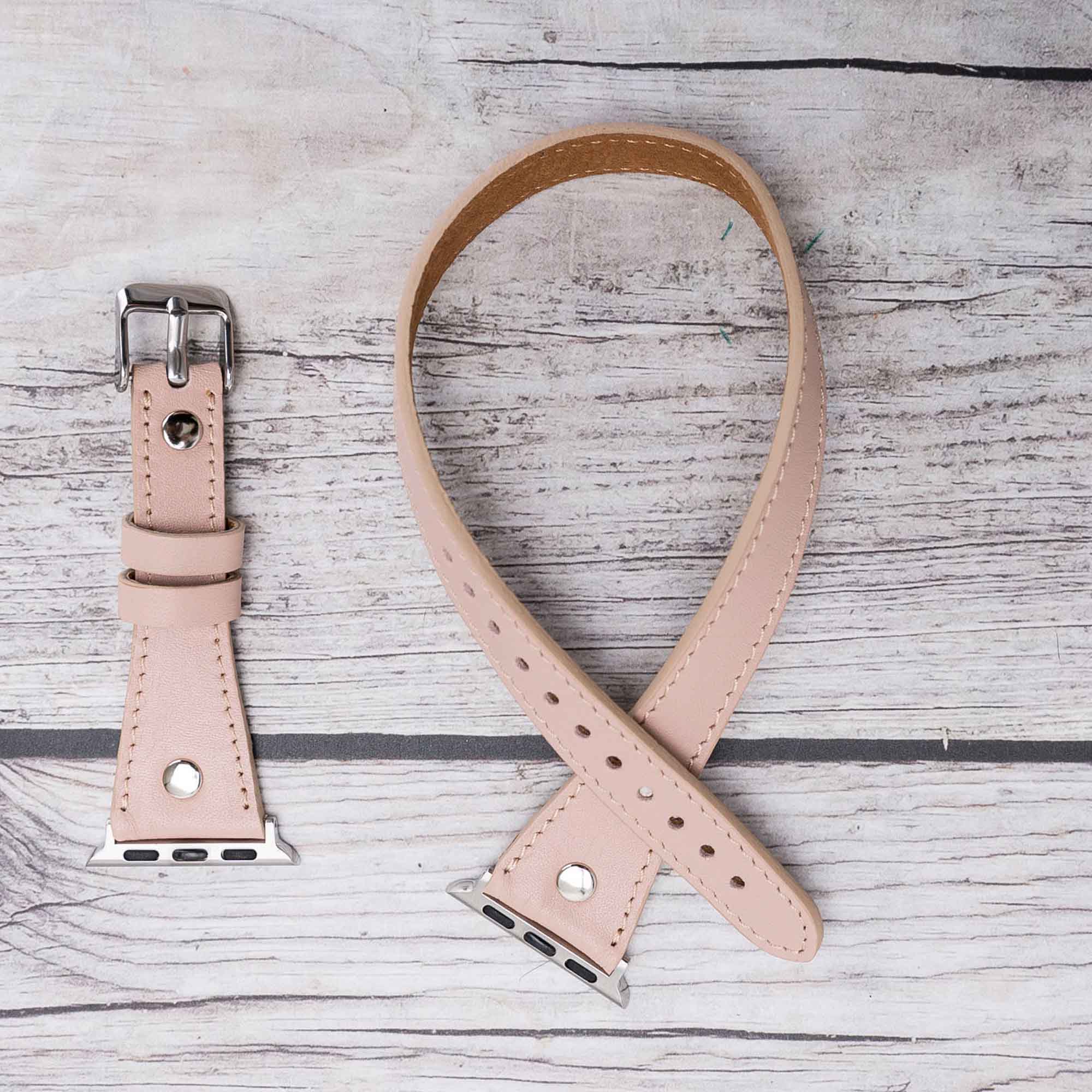 Slim Double Tour Strap: Full Grain Leather Band for Apple Watch 38mm / 40mm - PINK - saracleather