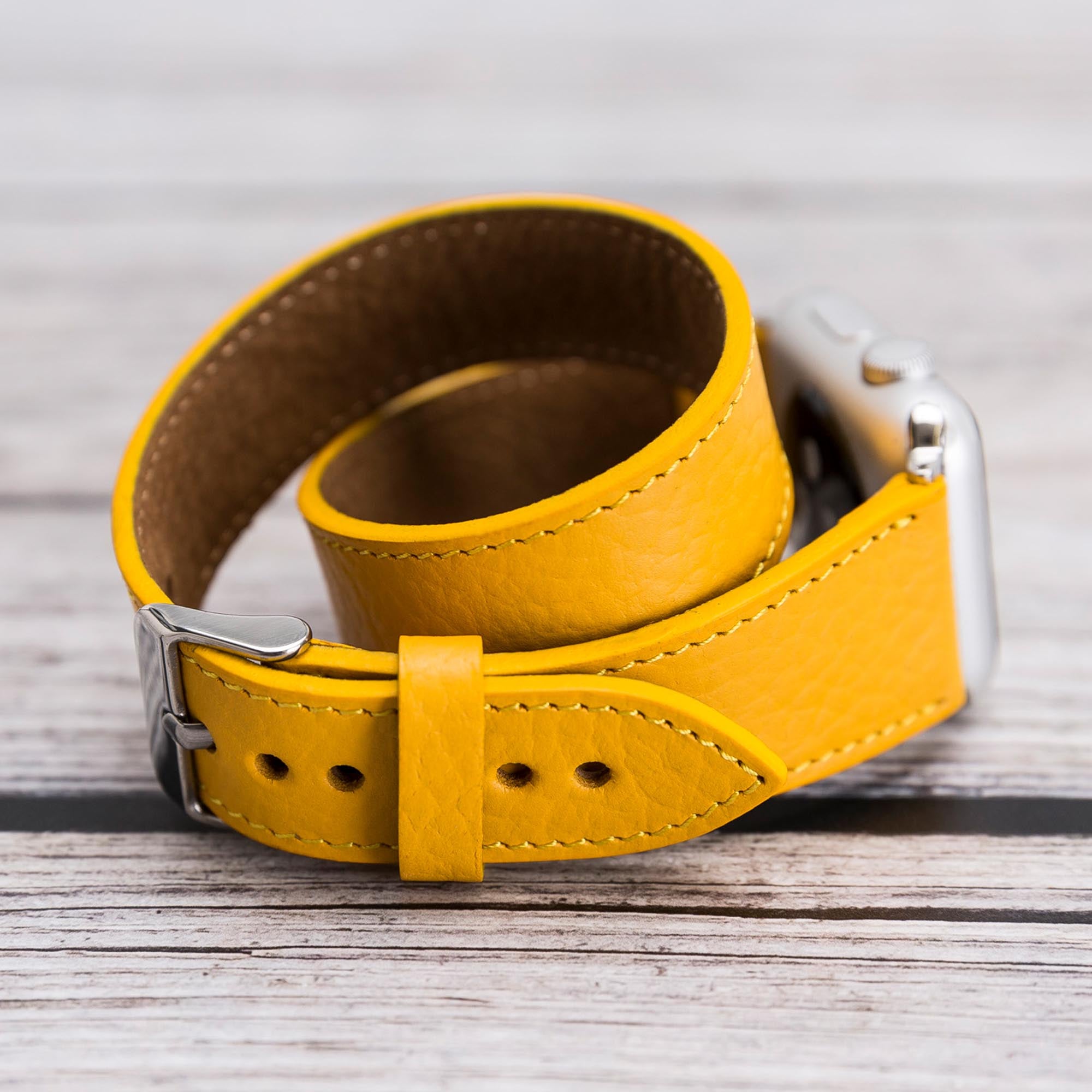 Double Tour Strap: Full Grain Leather Band for Apple Watch - YELLOW - saracleather