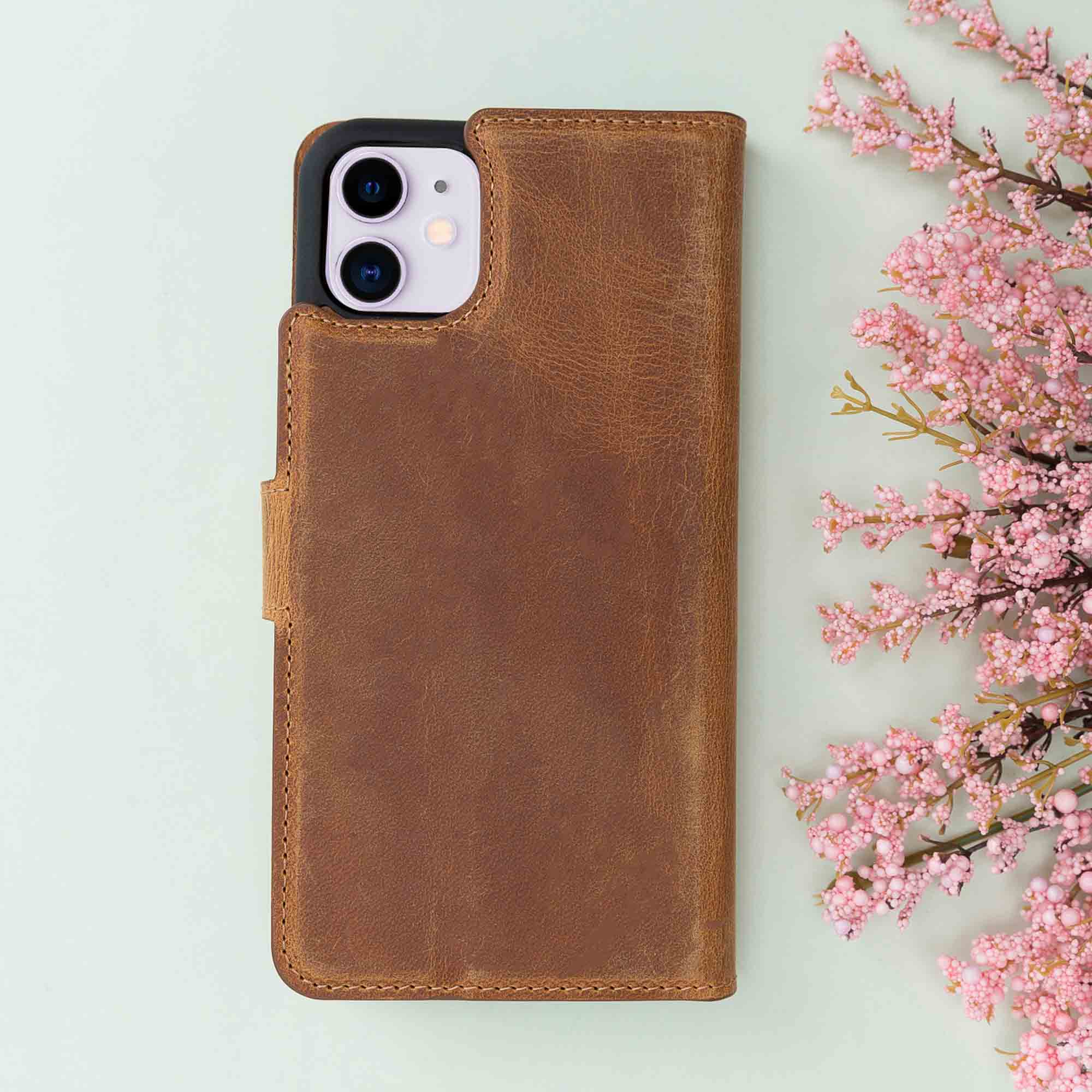 Magic Magnetic Detachable Leather Wallet Case for iPhone 11 (6.1") - TAN - saracleather