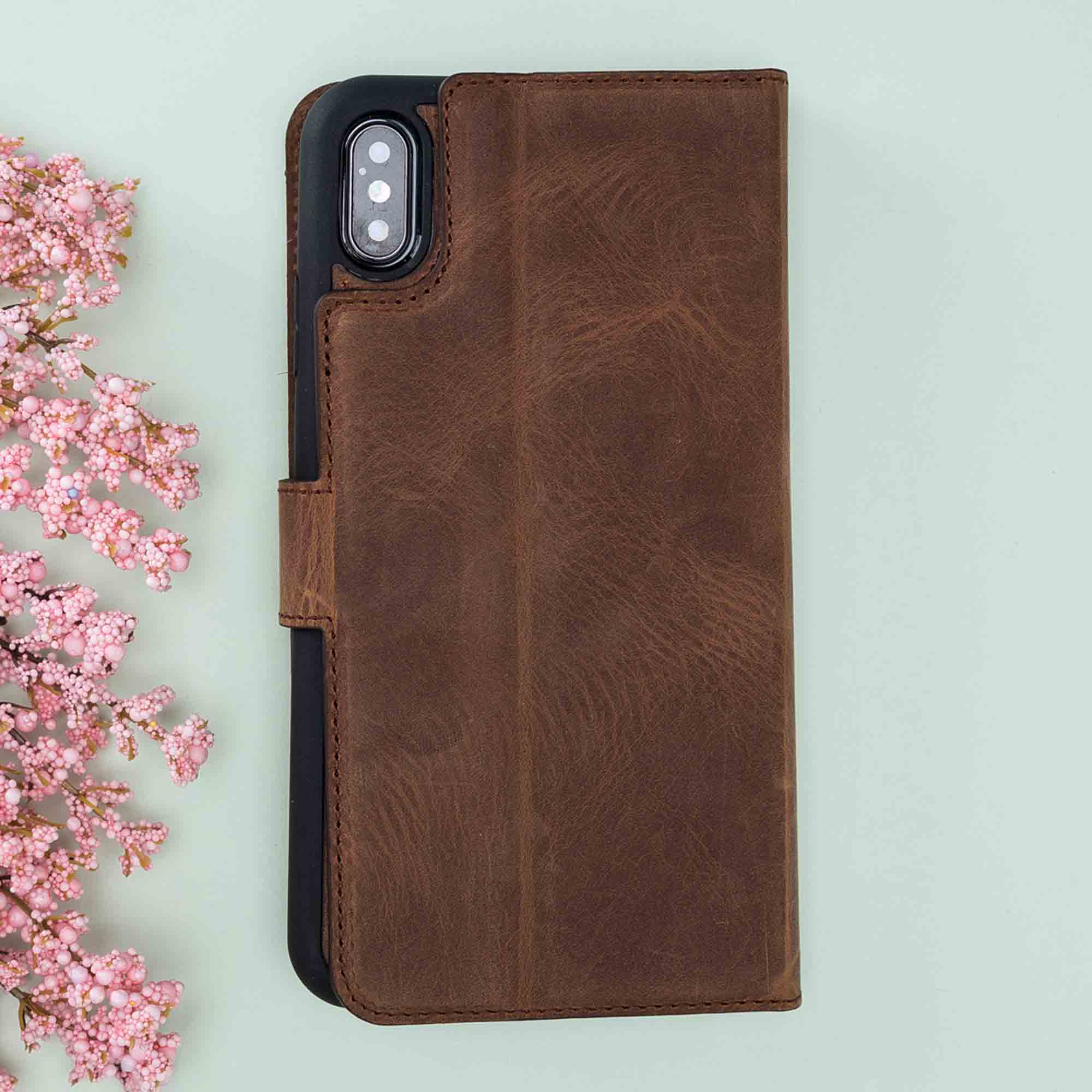 Magic Magnetic Detachable Leather Wallet Case for iPhone XS Max (6.5") - BROWN - saracleather