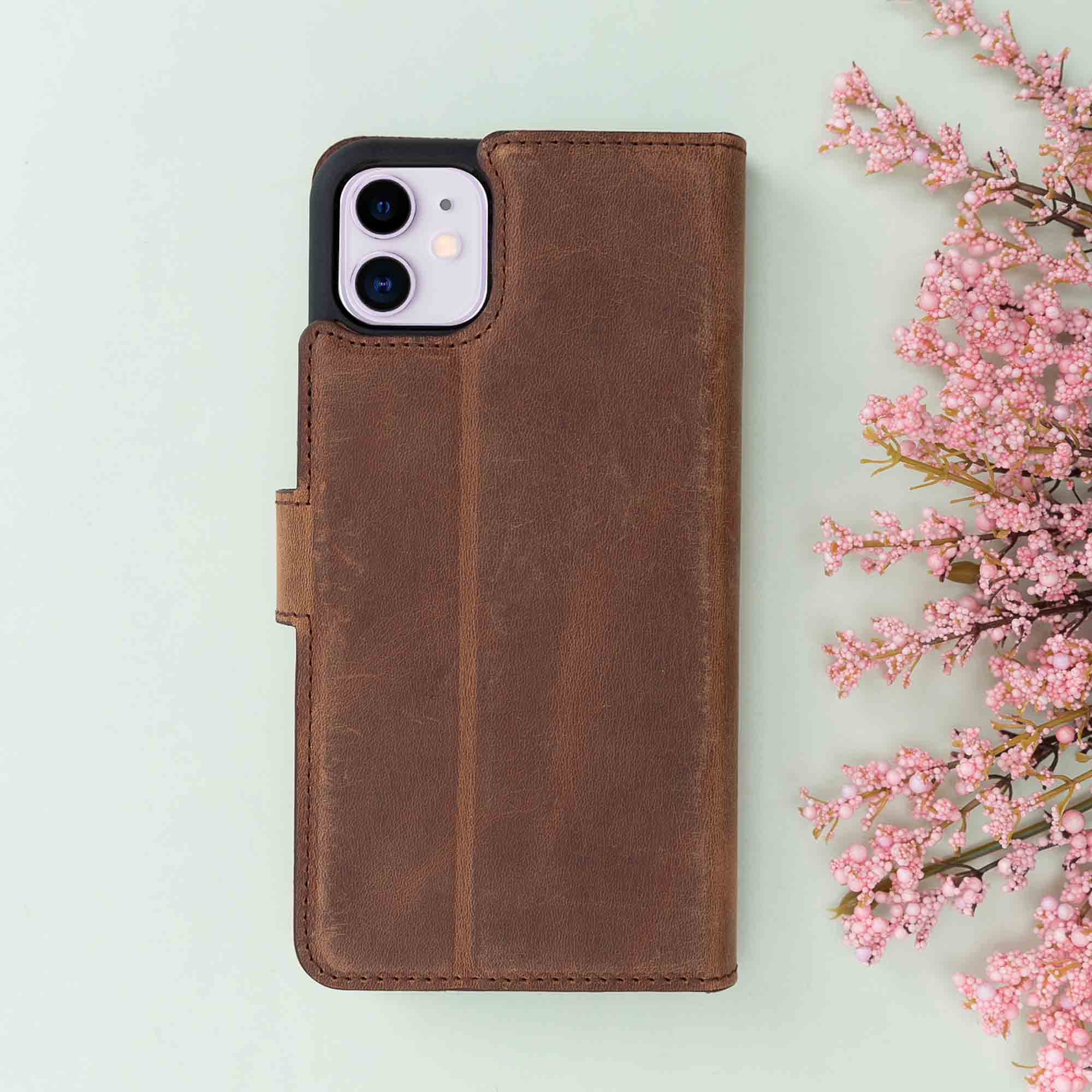 Magic Magnetic Detachable Leather Wallet Case for iPhone 11 (6.1") - BROWN - saracleather