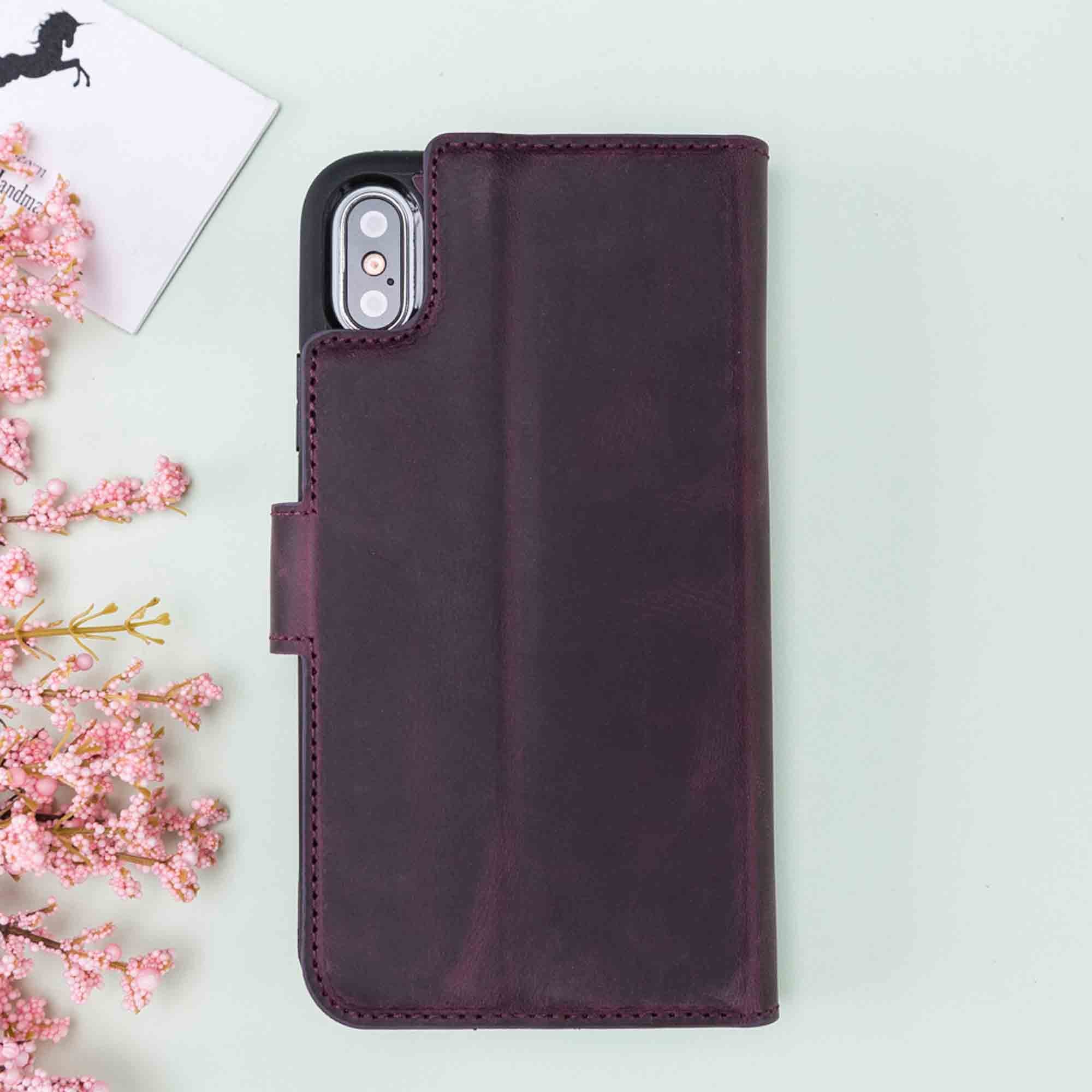 Magic Magnetic Detachable Leather Wallet Case for iPhone XS Max (6.5") - PURPLE - saracleather