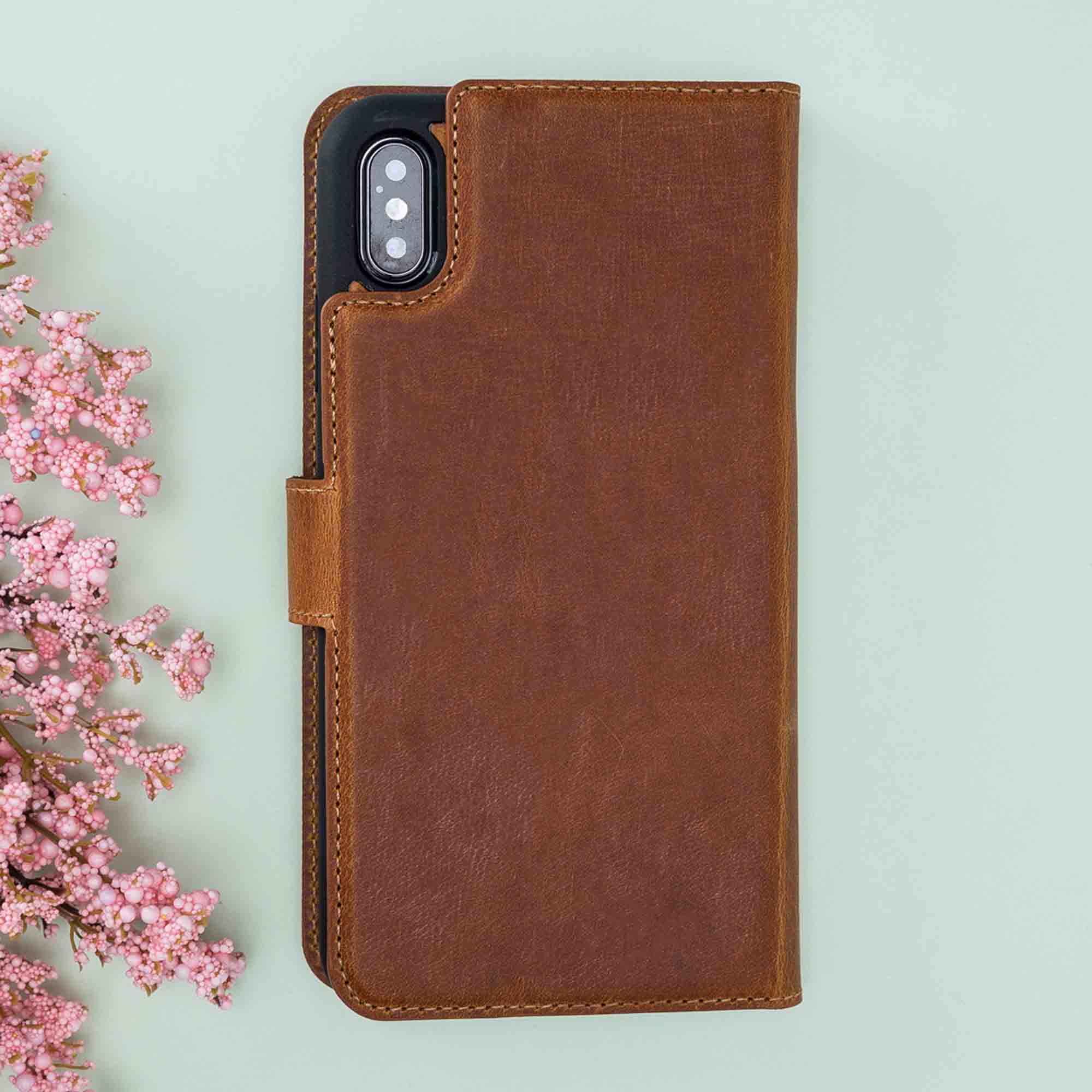 Magic Magnetic Detachable Leather Wallet Case for iPhone XS Max (6.5") - TAN - saracleather