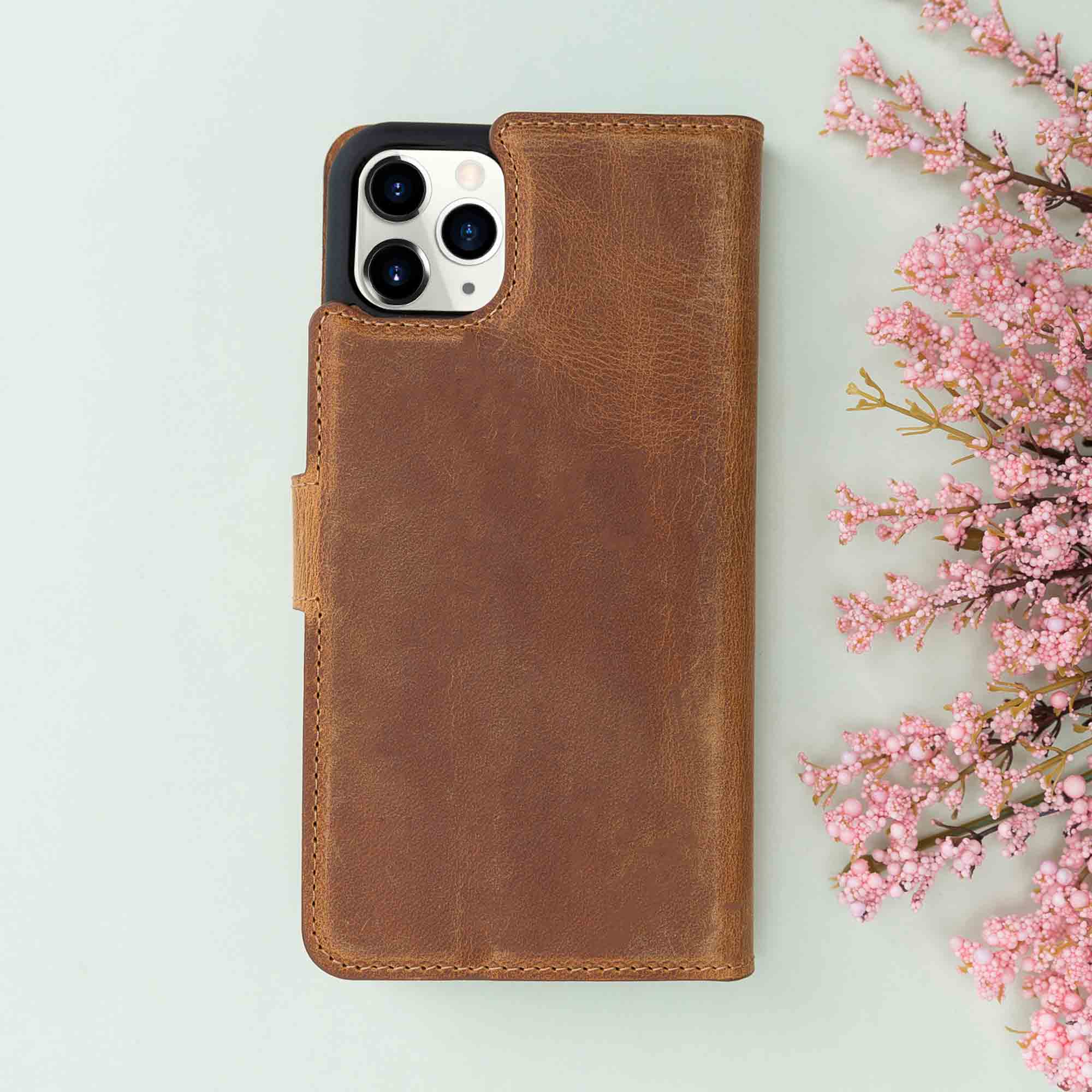 Magic Magnetic Detachable Leather Wallet Case for iPhone 11 Pro Max (6.5") - TAN - saracleather