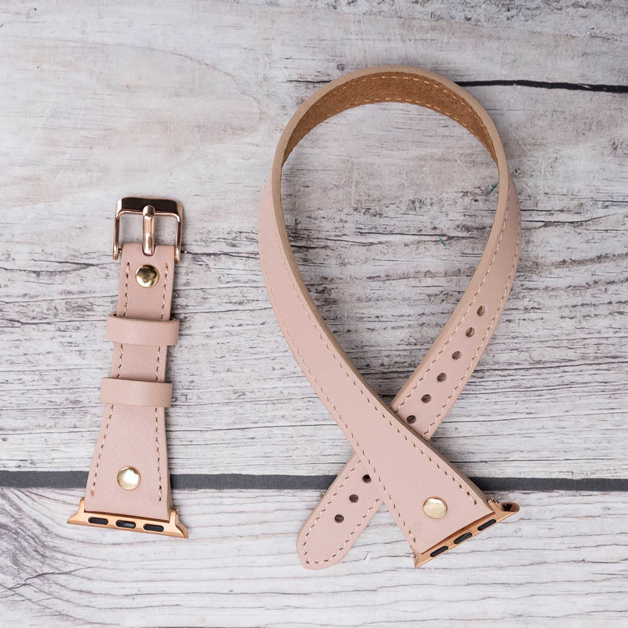 Slim Double Tour Strap: Full Grain Leather Band for Apple Watch 38mm / 40mm - PINK - saracleather