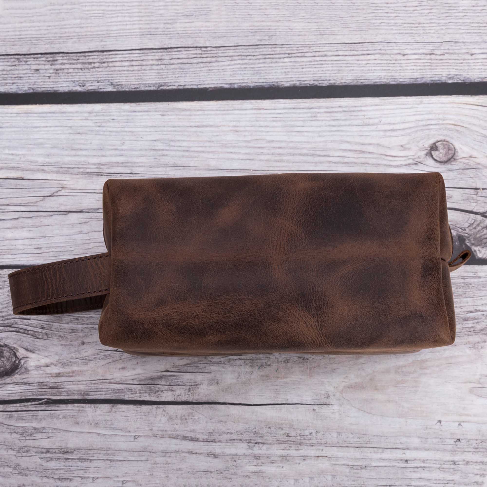 Eve Toiletry / Make Up Leather Bag (X Large) - BROWN - saracleather