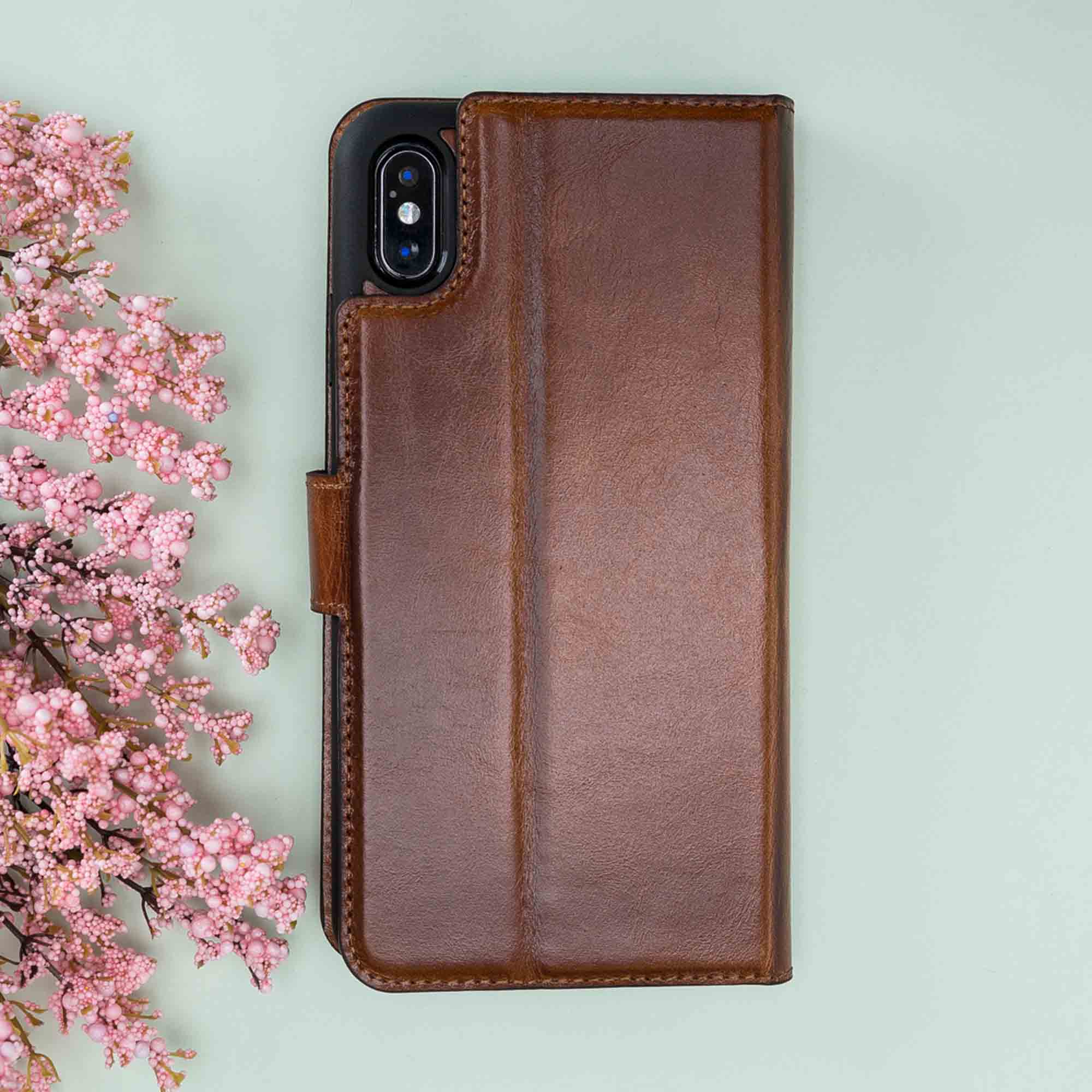 Magic Magnetic Detachable Leather Wallet Case for iPhone XS Max (6.5") - EFFECT BROWN - saracleather