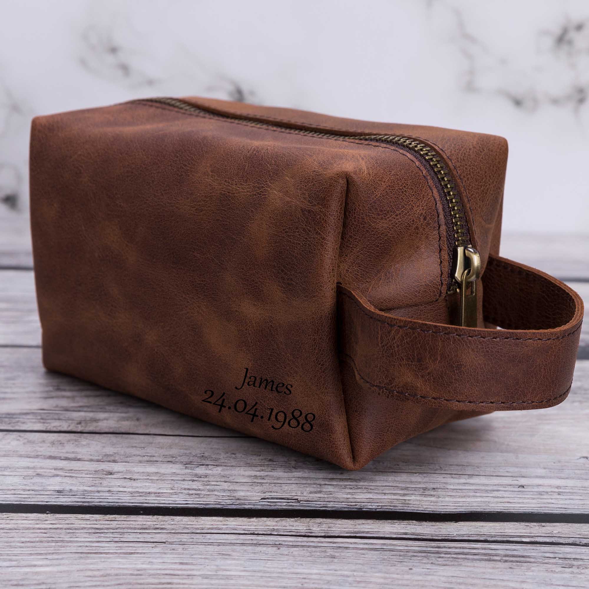 Eve Toiletry / Make Up Leather Bag (Medium) - BROWN - saracleather