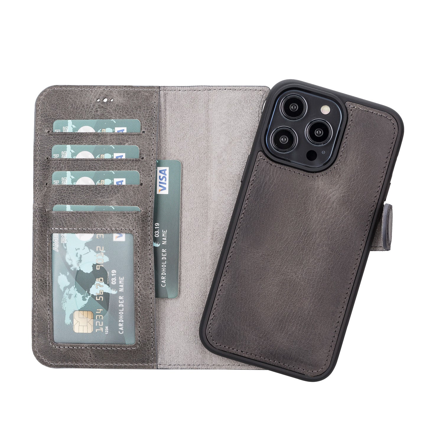 Magnetic Detachable Leather Wallet Case with RFID Blocker for Apple iPhone 11 Pro 5.8 - Rustic Black