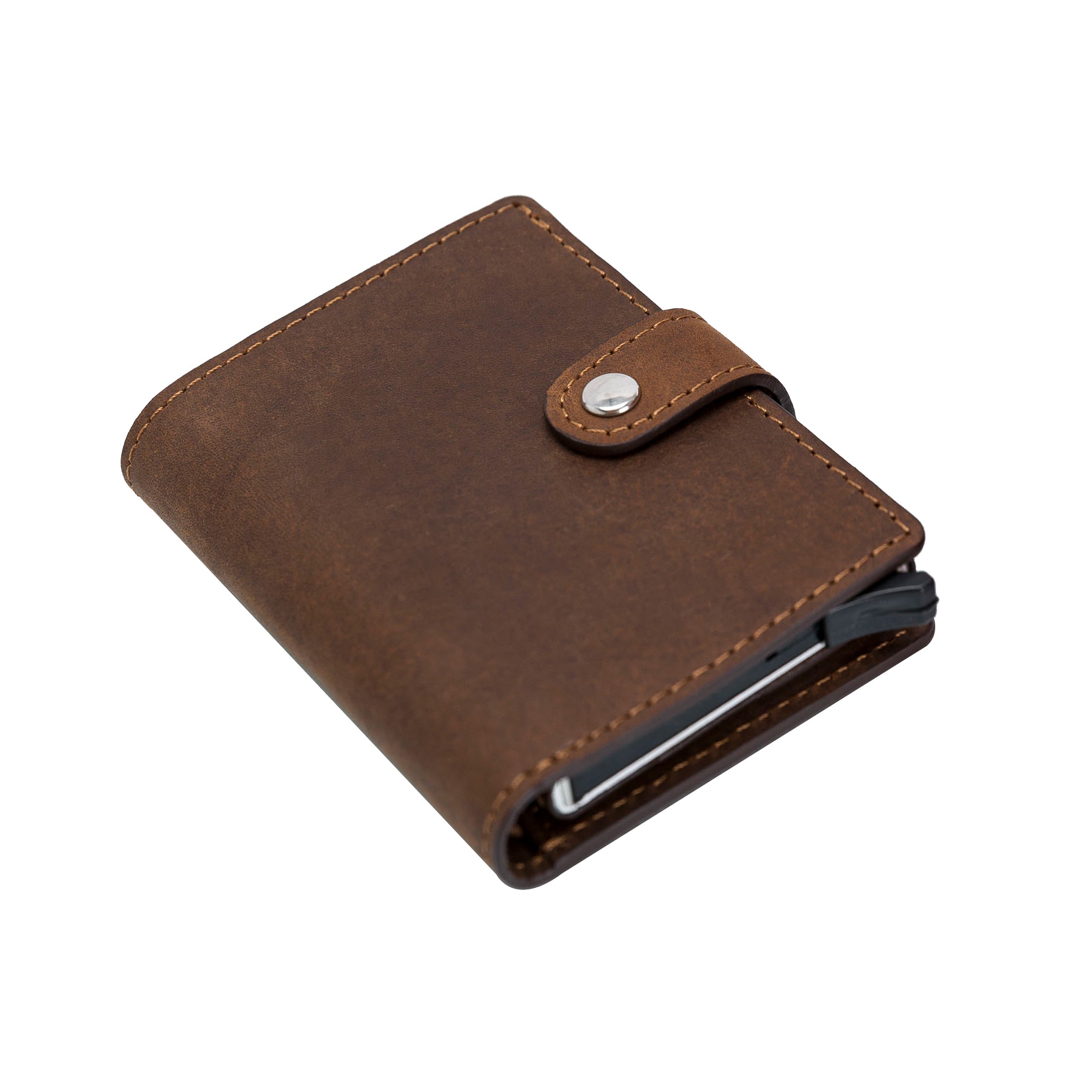 Palermo RFID Blocker Mechanism Pop Up Leather Wallet - BROWN - saracleather