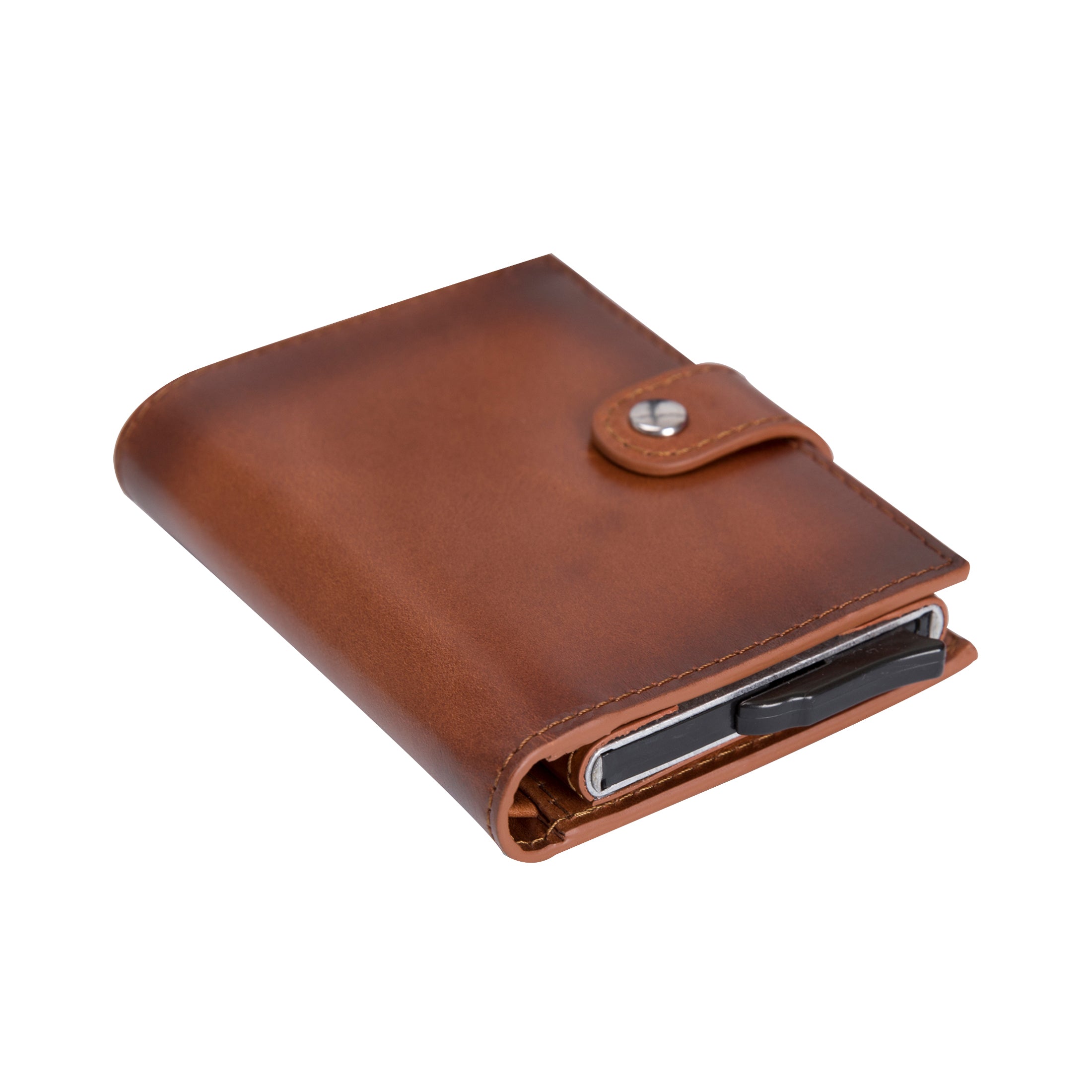 Palermo RFID Blocker Mechanism Pop Up Leather Wallet - EFFECT BROWN - saracleather