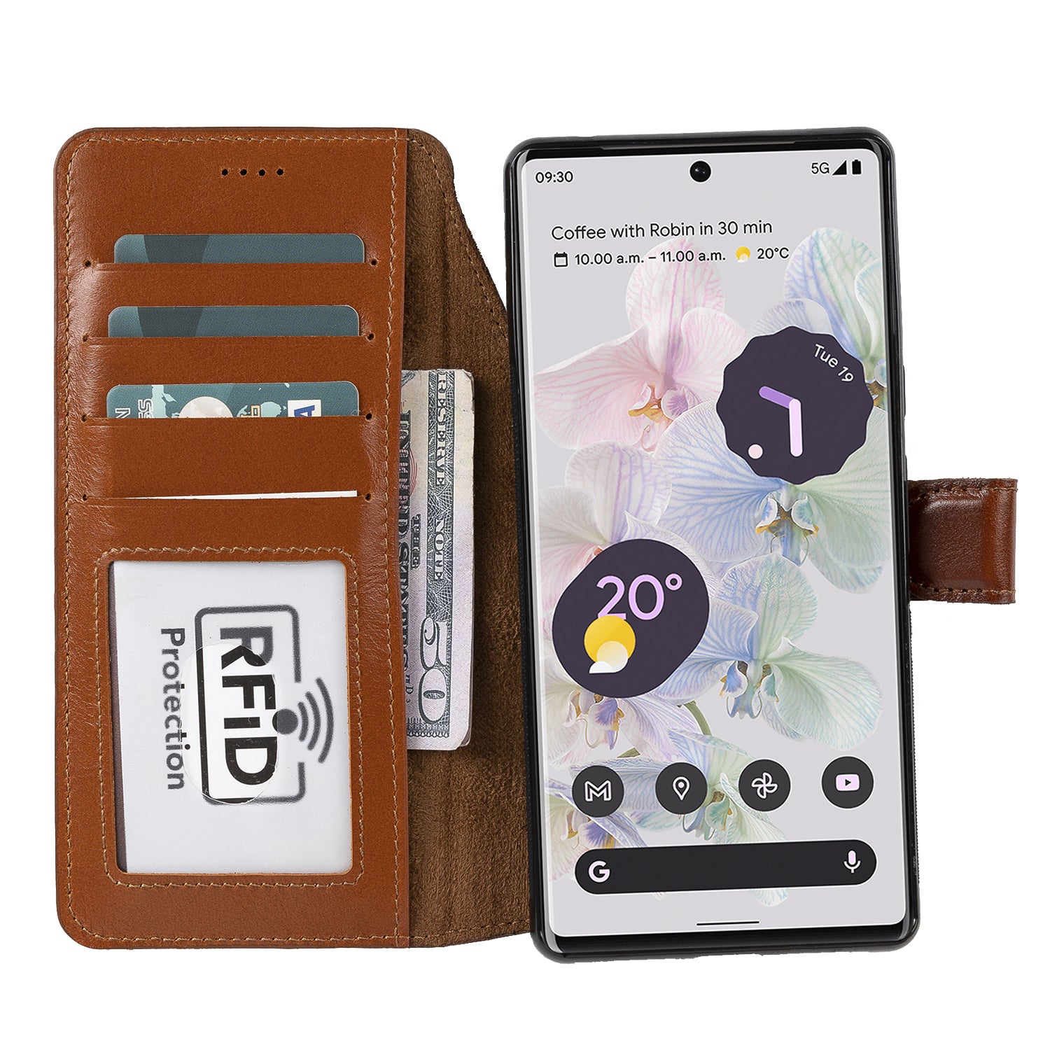 Magic Magnetic Detachable Leather RFID Blocker Wallet Case for Google Pixel 7 Pro (6.7") - EFFECT TAN