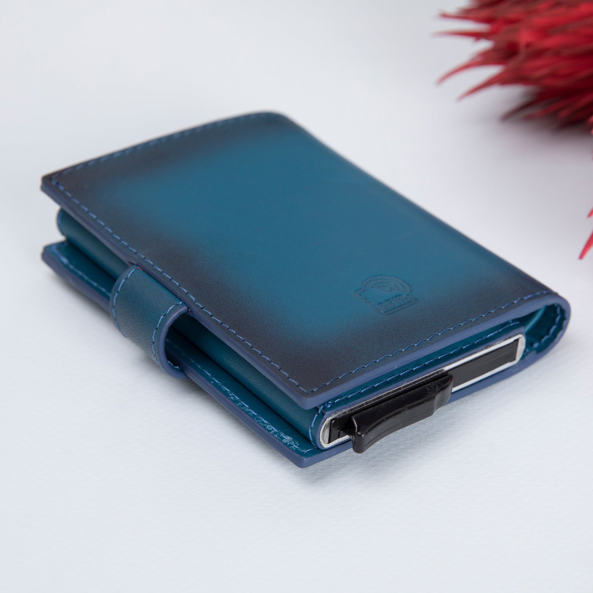 Palermo RFID Blocker Mechanism Pop Up Leather Wallet - BLUE - saracleather