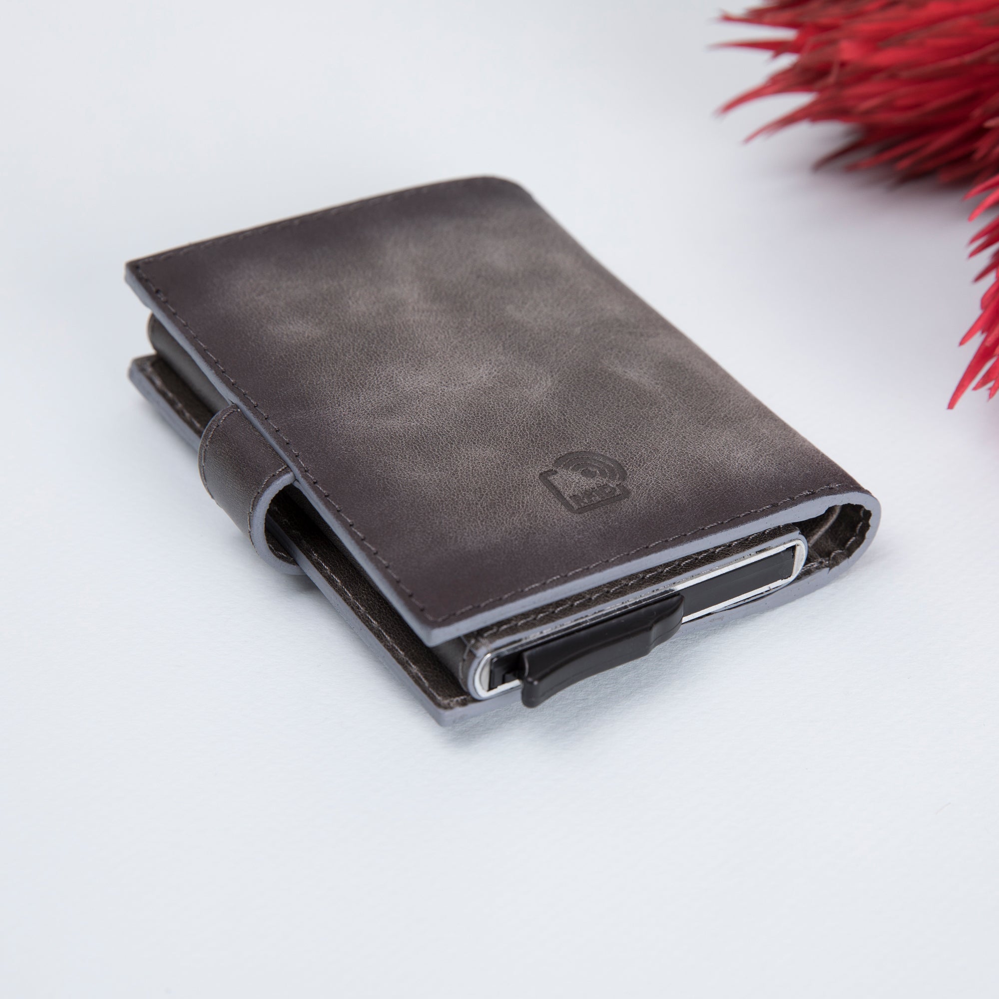 Palermo RFID Blocker Mechanism Pop Up Leather Wallet - GRAY - saracleather