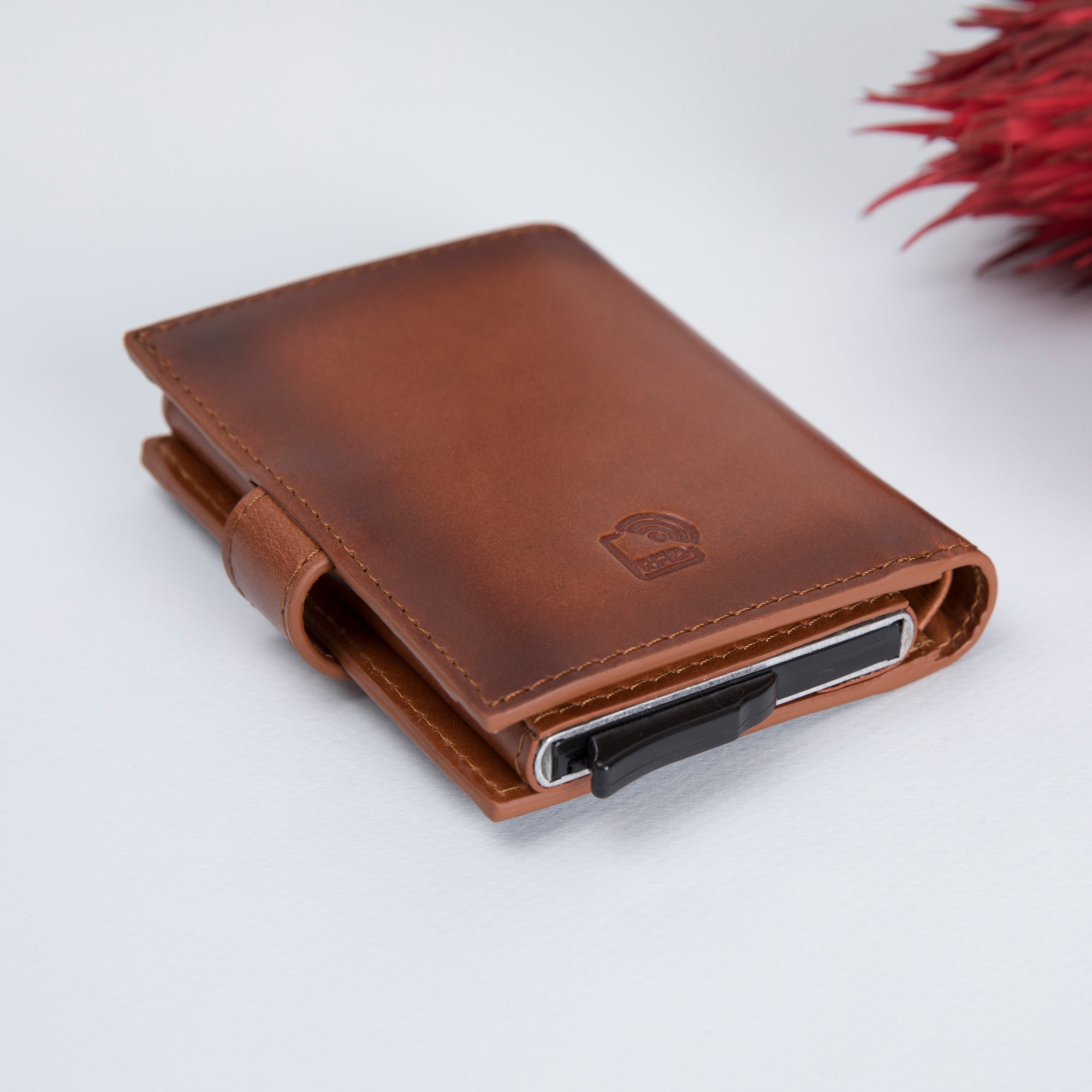 Palermo RFID Blocker Mechanism Pop Up Leather Wallet - EFFECT BROWN - saracleather