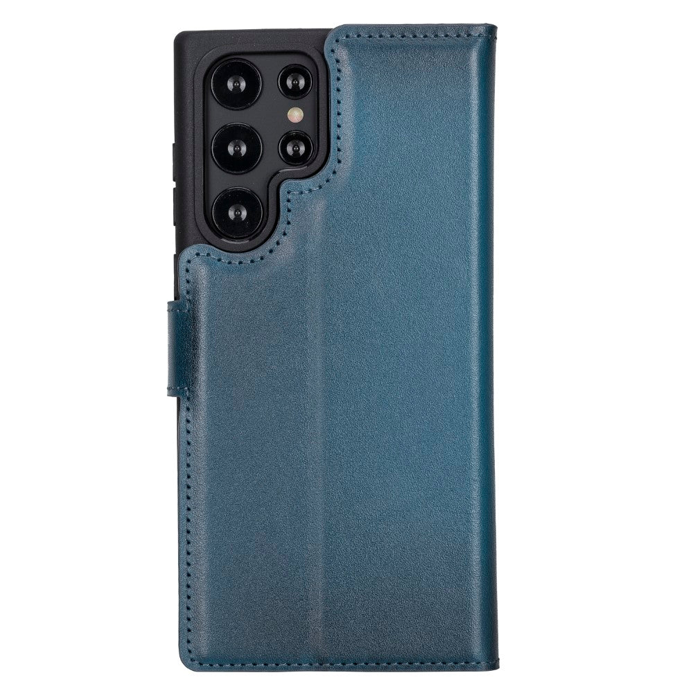 Magic Magnetic Detachable Leather RFID Blocker Wallet Case for Samsung Galaxy S22 Ultra (6.8") - BLUE