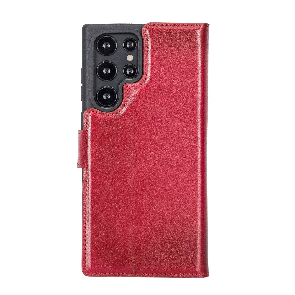 Magic Magnetic Detachable Leather RFID Blocker Wallet Case for Samsung Galaxy S22 Ultra (6.8") - RED