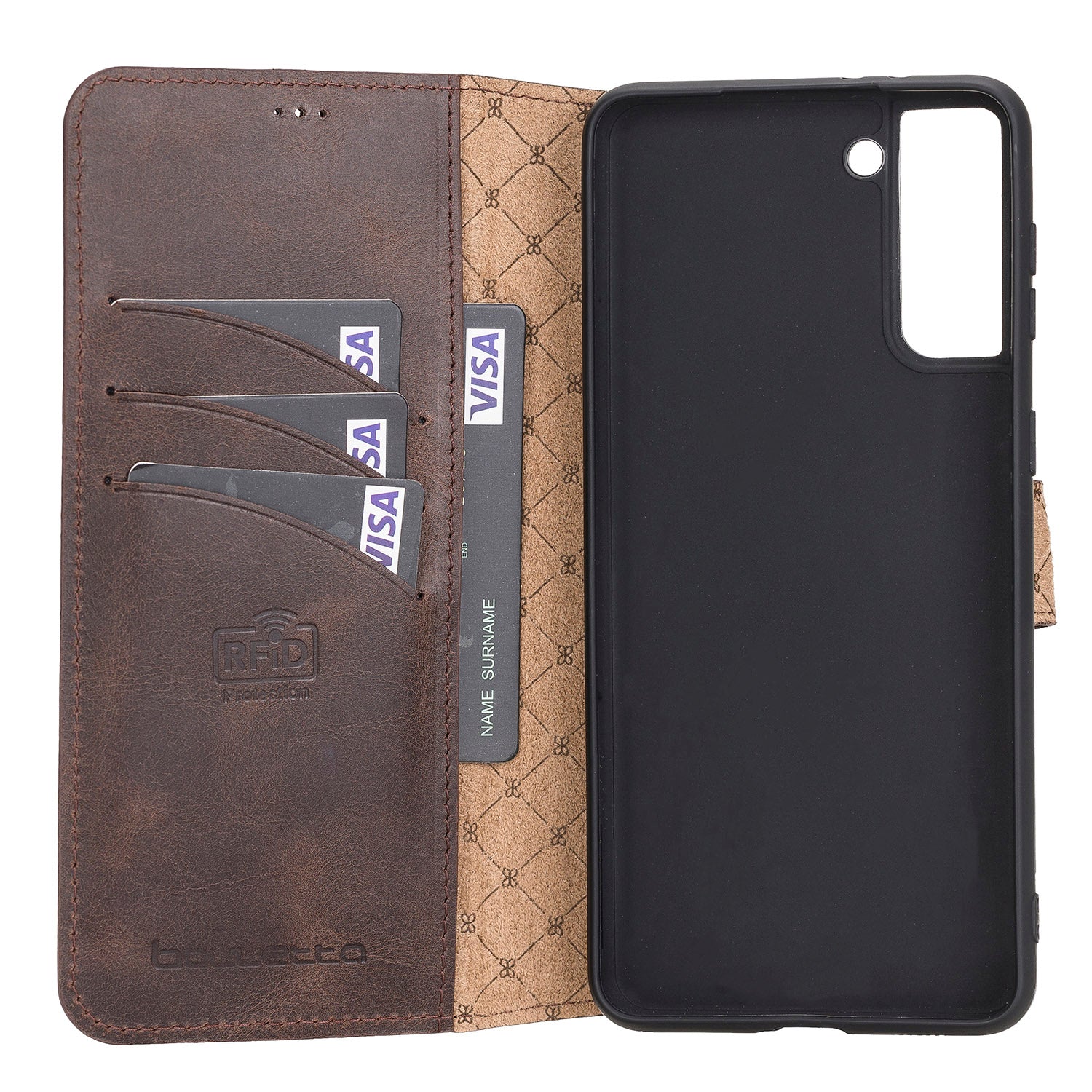 Wallet Folio Leather Case with RFID for Samsung Galaxy S21 5G (6.2") - BROWN - saracleather