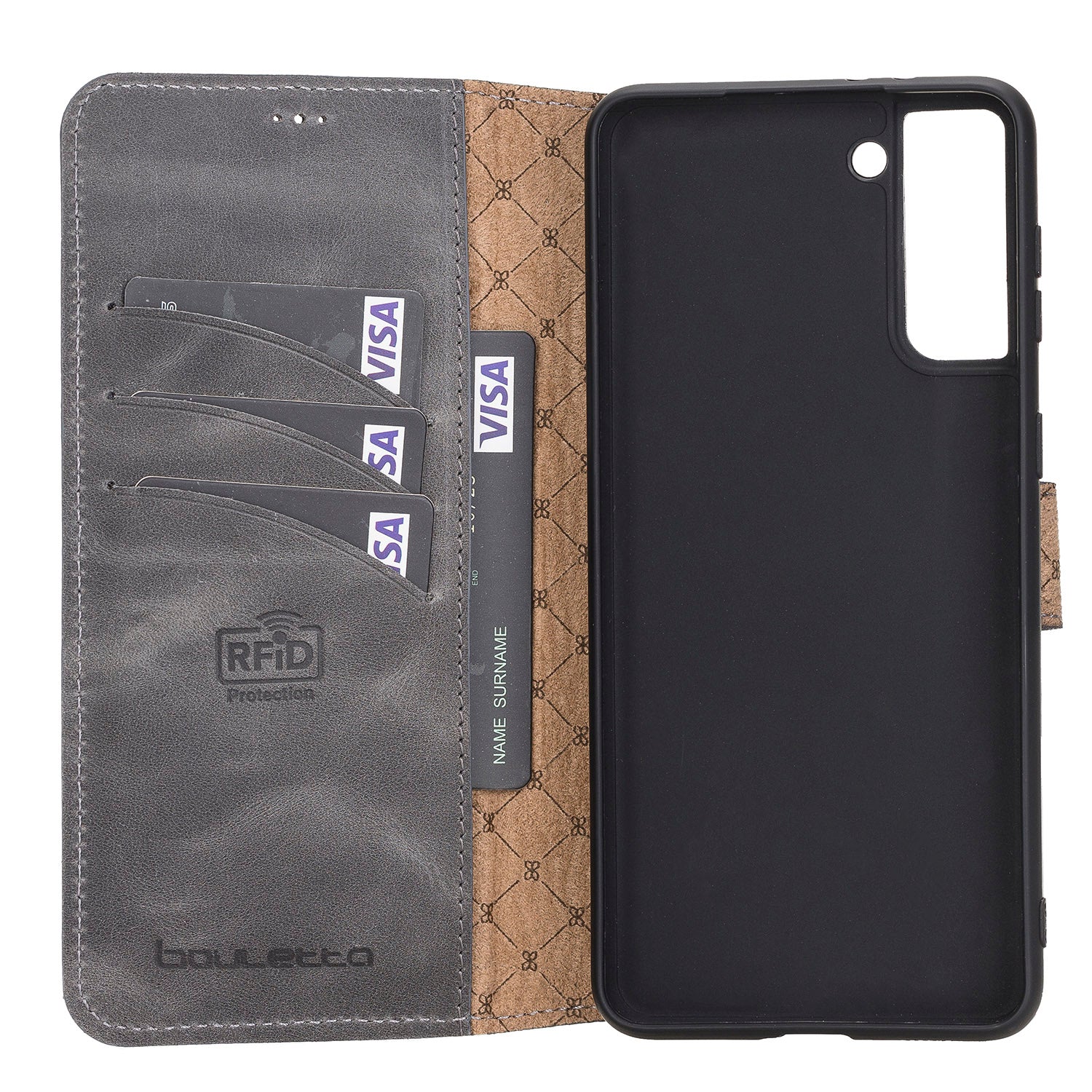 Wallet Folio Leather Case with RFID for Samsung Galaxy S21 Plus 5G (6.7") - GRAY - saracleather