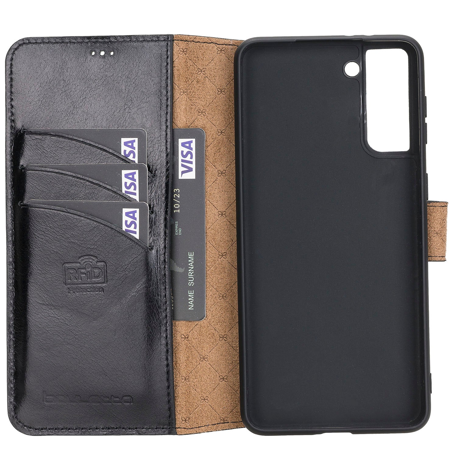 Wallet Folio Leather Case with RFID for Samsung Galaxy S21 Plus 5G (6.7") - BLACK - saracleather