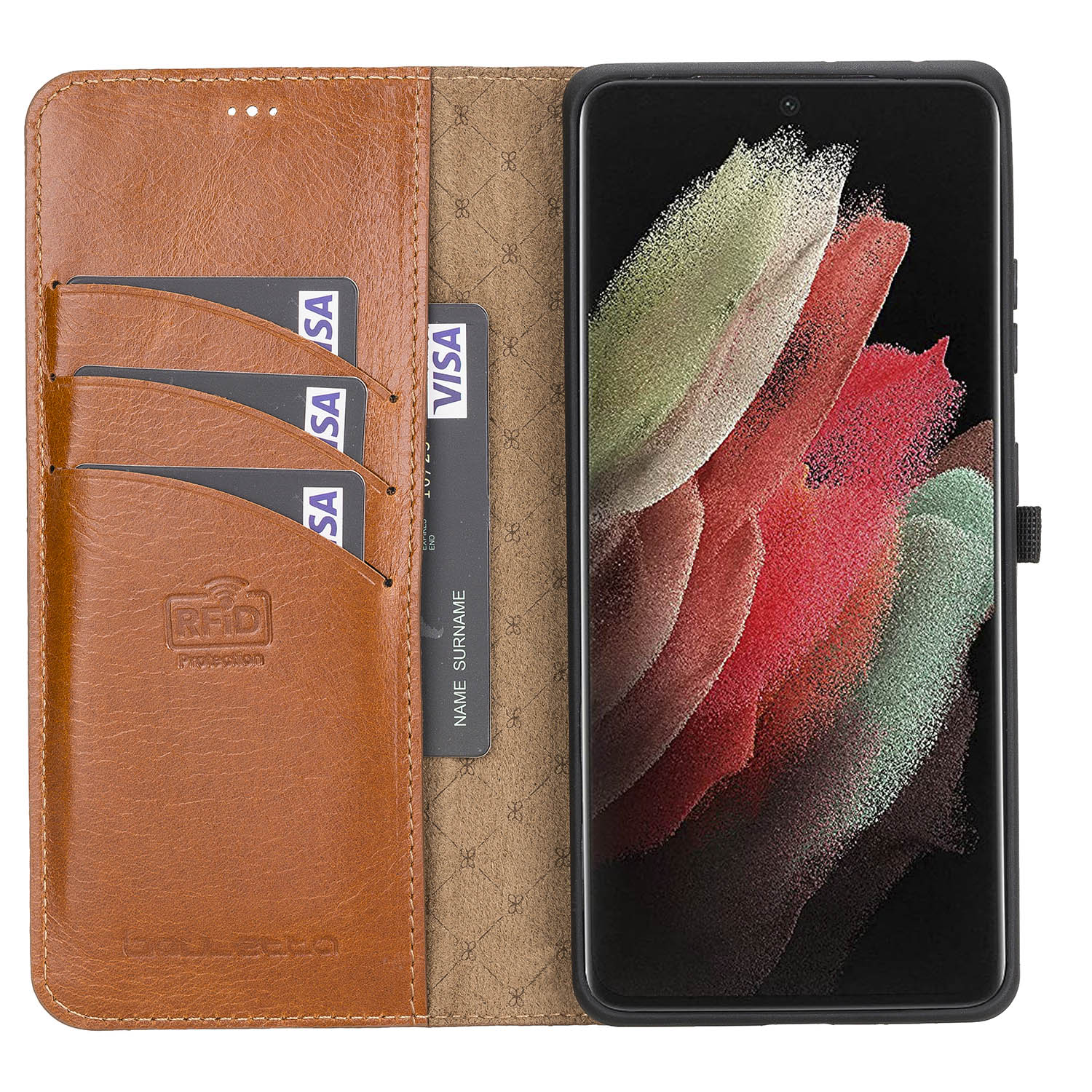 Magic Magnetic Detachable Leather Wallet Case with RFID for Samsung Galaxy S21 Plus 5G (6.7") - EFFECT BROWN - saracleather