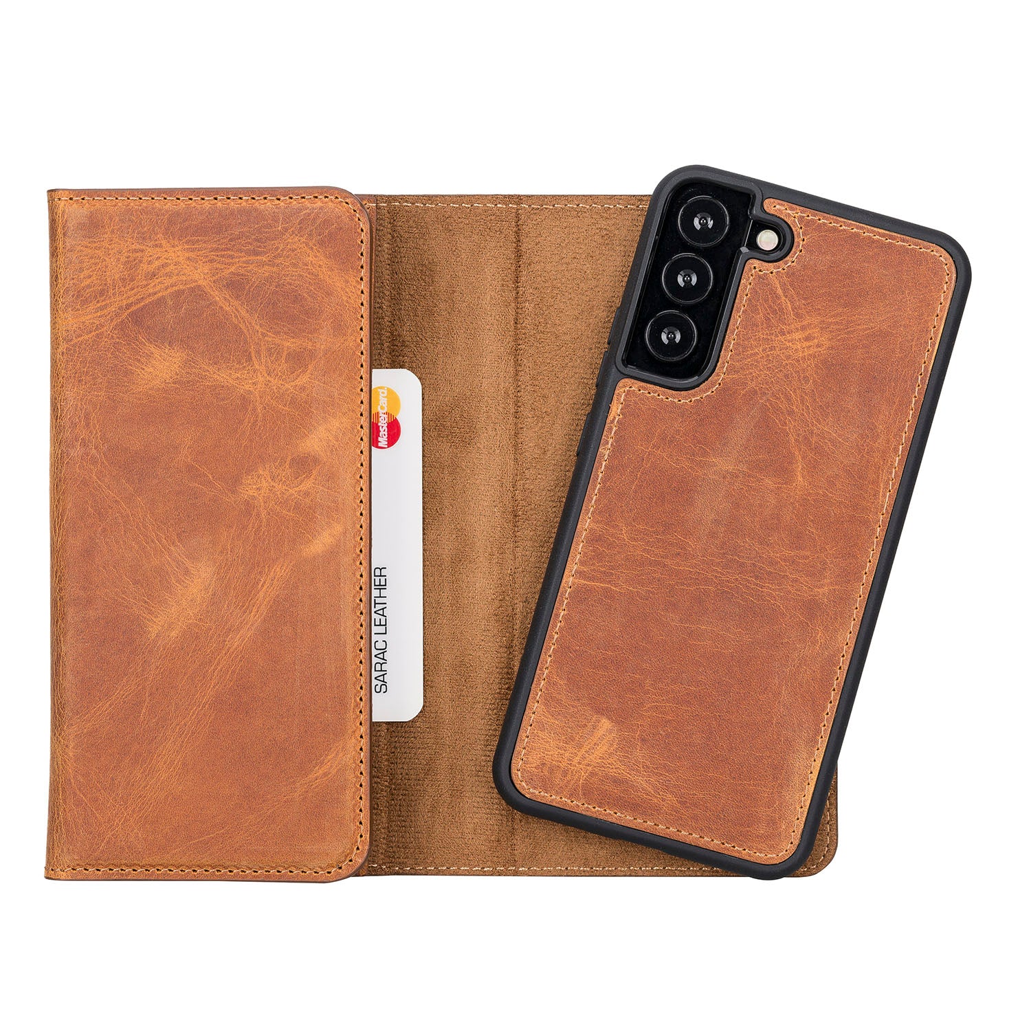 Santa Magnetic Detachable Leather Wallet Case for Samsung Galaxy S22 Plus (6.6") - TAN