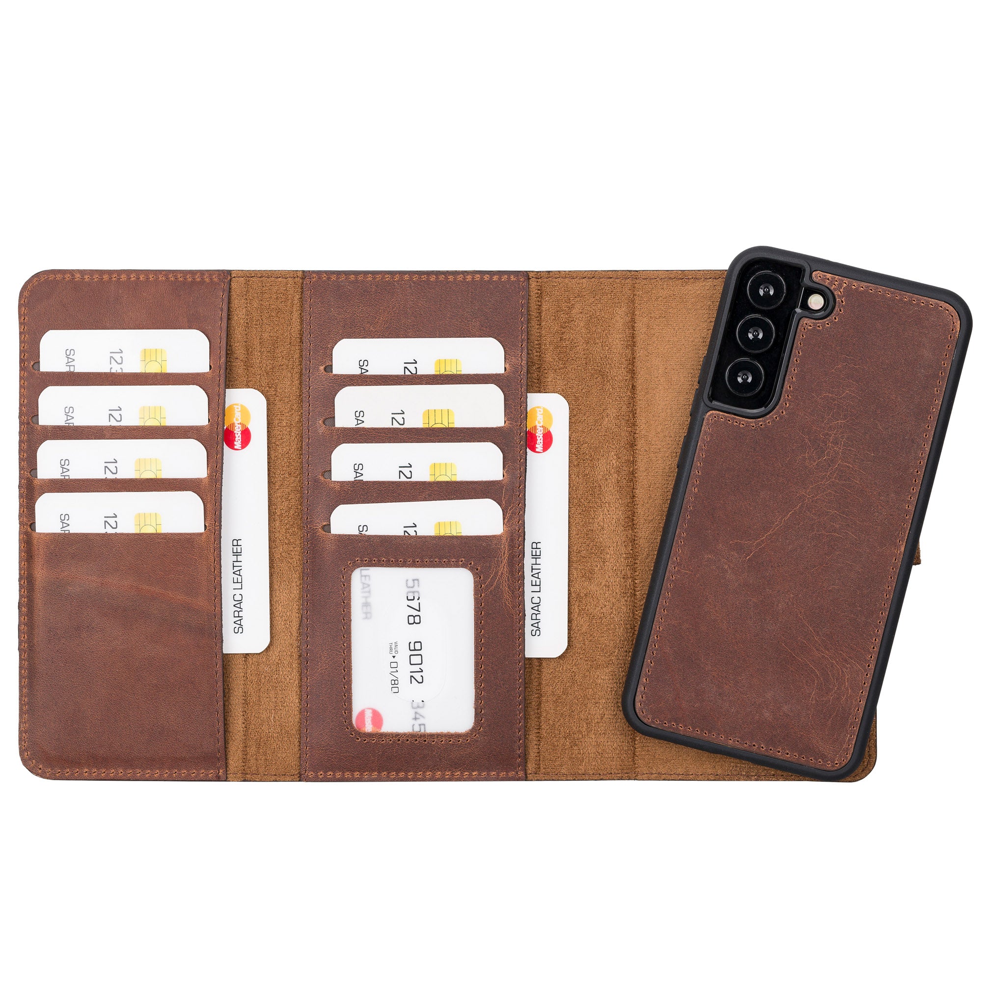 Santa Magnetic Detachable Leather Wallet Case for Samsung Galaxy S22 Plus (6.6") - BROWN