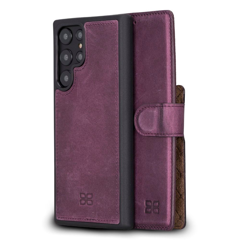 Magic Magnetic Detachable Leather RFID Blocker Wallet Case for Samsung Galaxy S22 Ultra (6.8") - PURPLE