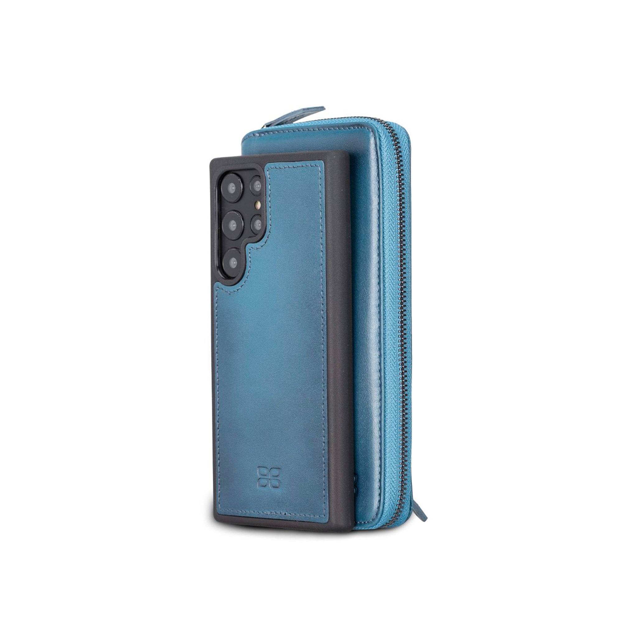 Pouch Magnetic Detachable Leather Wallet Case with RFID for Samsung Galaxy S22 Ultra (6.8") - BLUE