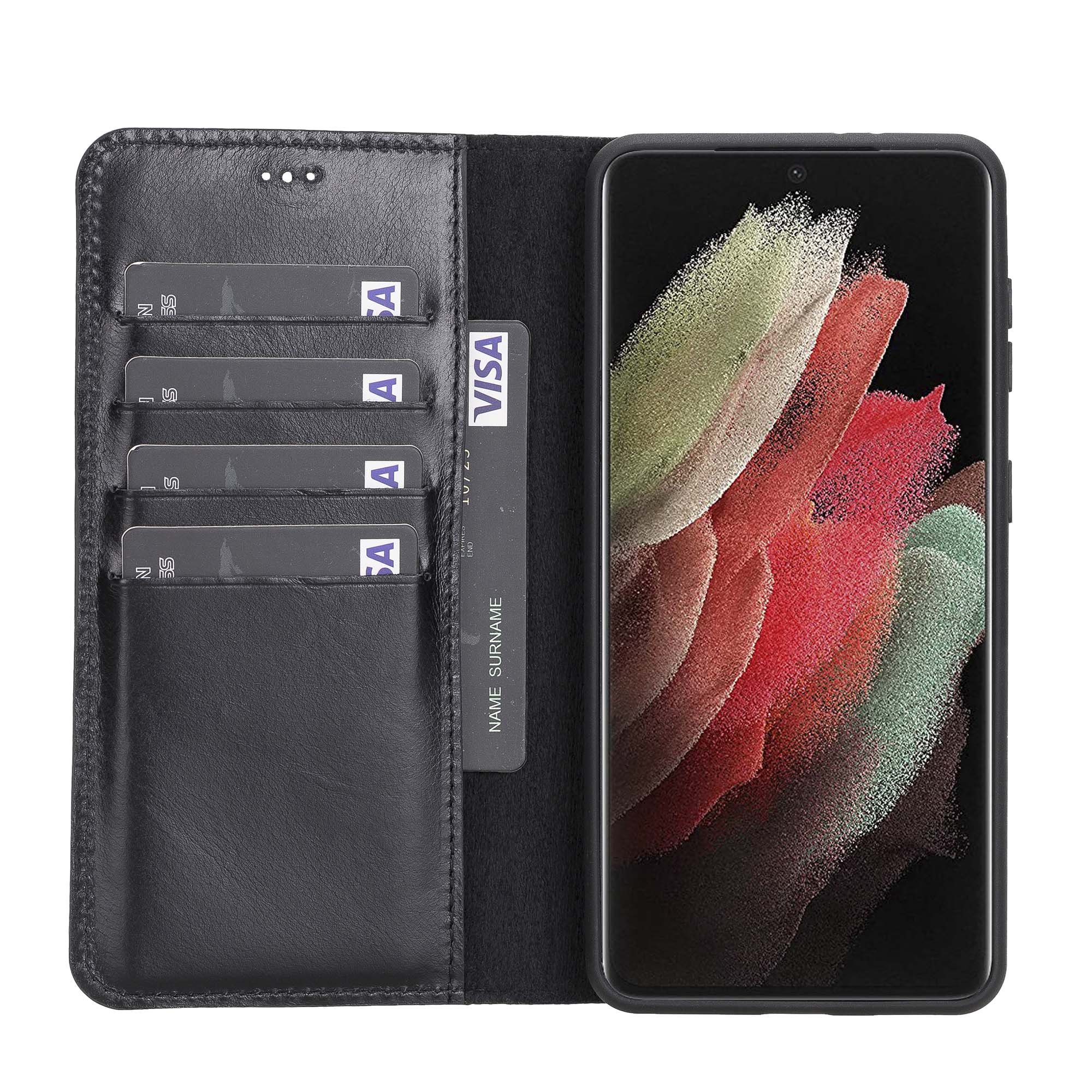 Magic Magnetic Detachable Leather Wallet Case for Samsung Galaxy S21 Plus 5G (6.7") - BLACK - saracleather