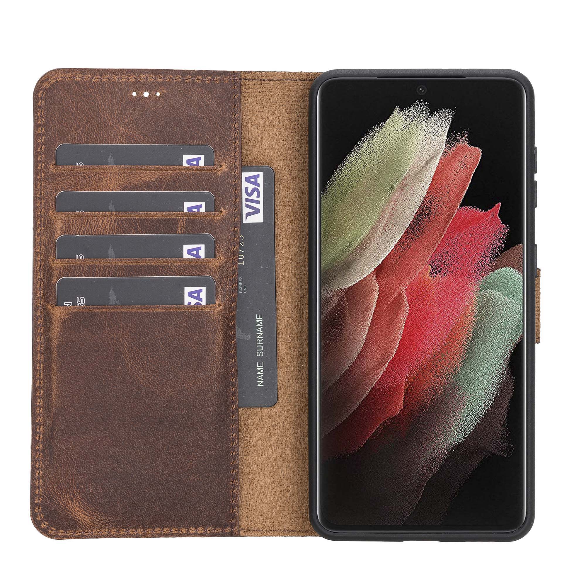 Magic Magnetic Detachable Leather Wallet Case for Samsung Galaxy S21 5G (6.2") - BROWN - saracleather