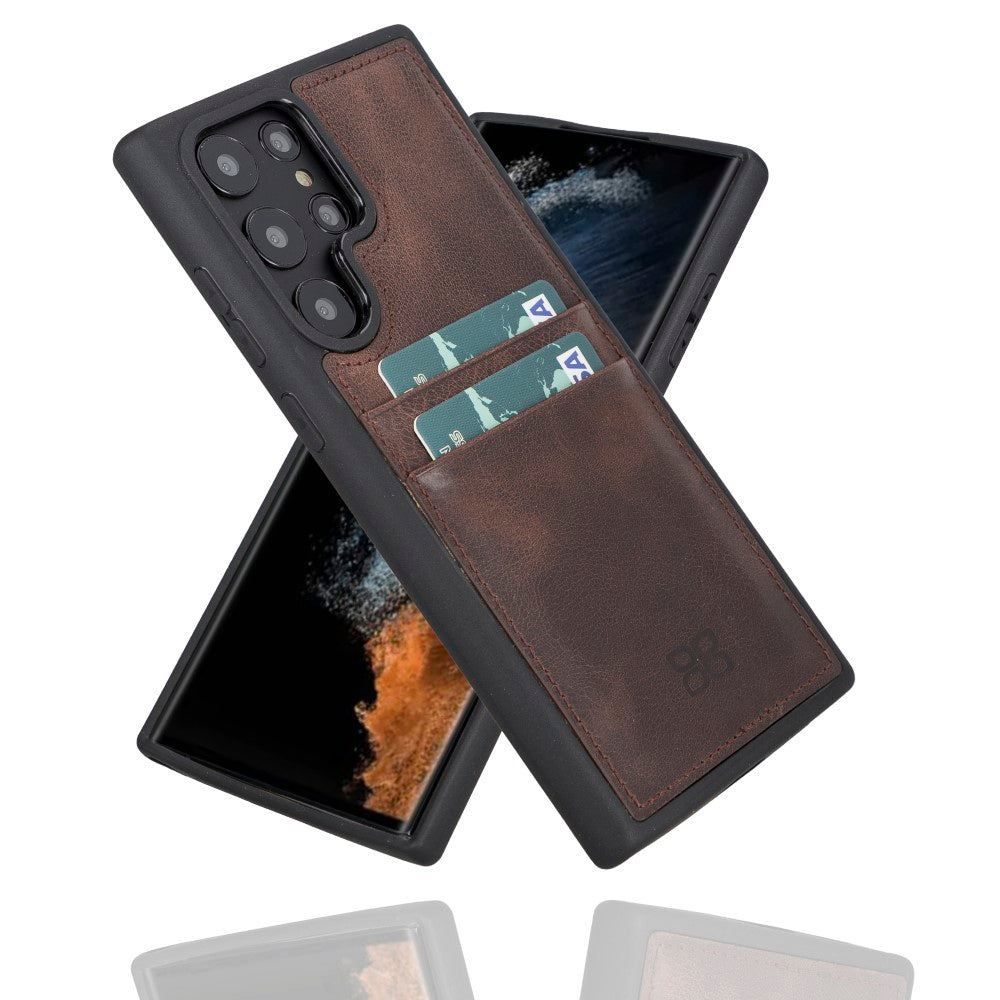 Flex Cover Leather Back Case with Card Holder for Samsung Galaxy S22 Ultra (6.8") - BROWN